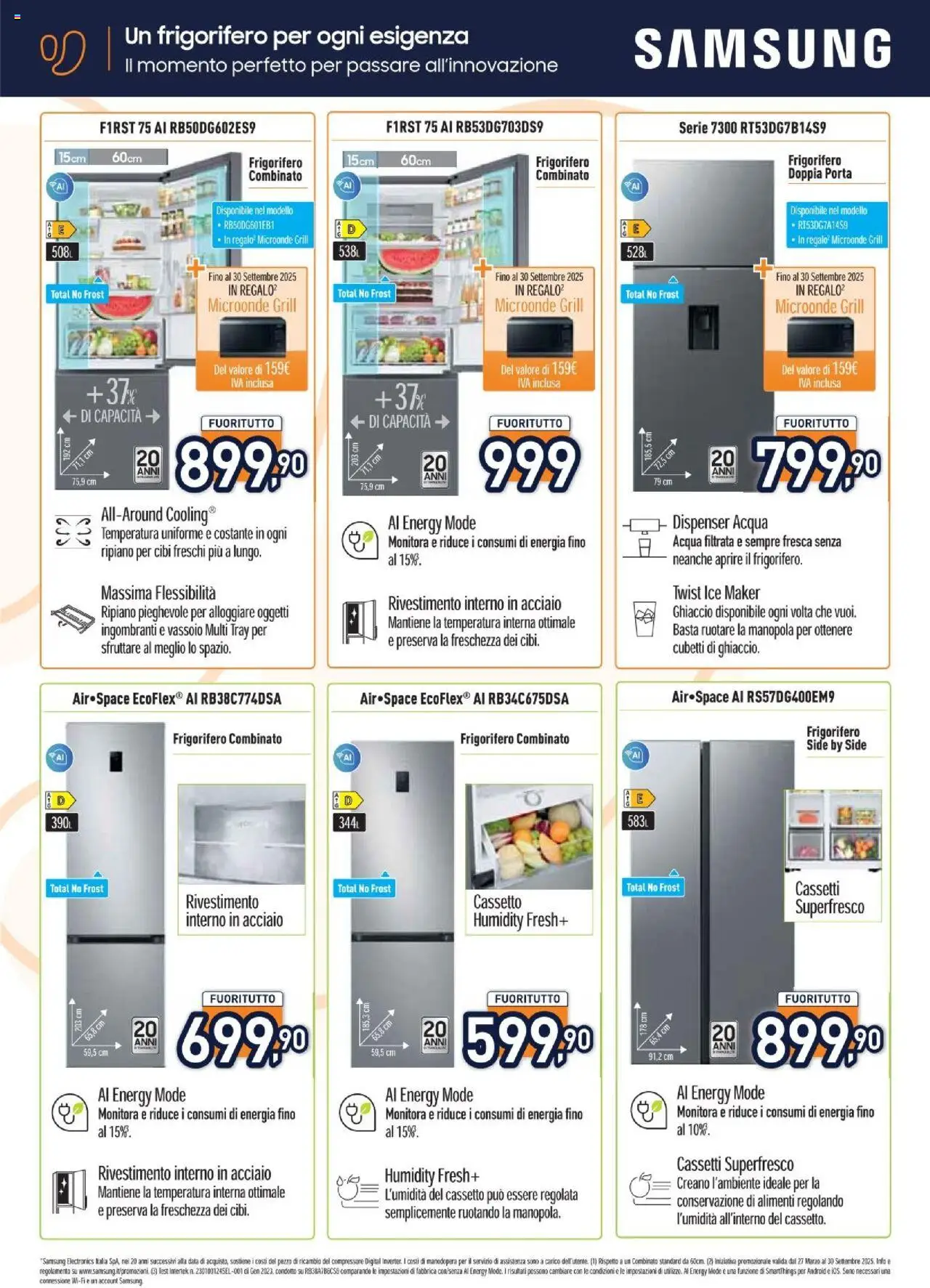 Volantino Unieuro del 01.08.2025 | Pagina: 26 | Prodotti: Acqua, Frigorifero, Vassoio, Frigorifero combinato