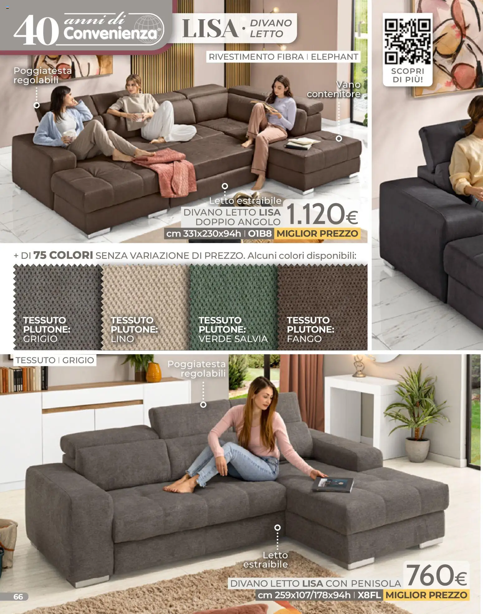 Volantino Mondo Convenienza del 04.01.2026 | Pagina: 66 | Prodotti: Divano letto, Contenitore, Letto, Divano