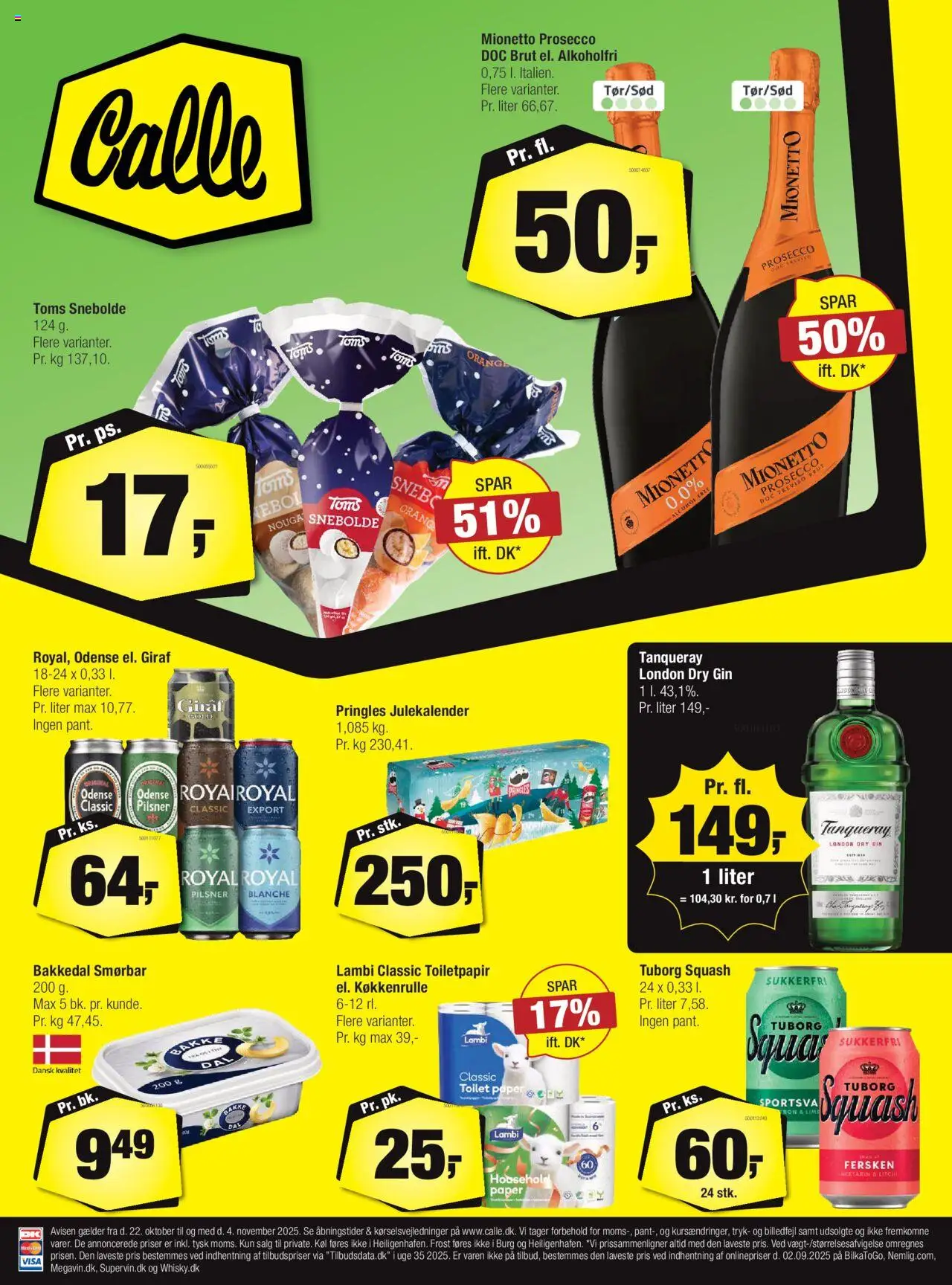 Calle tilbudsavis – gyldig fra 22.10.2025 | Side: 1 | Produkter: Gin, Squash, Toilet, Tuborg Squash