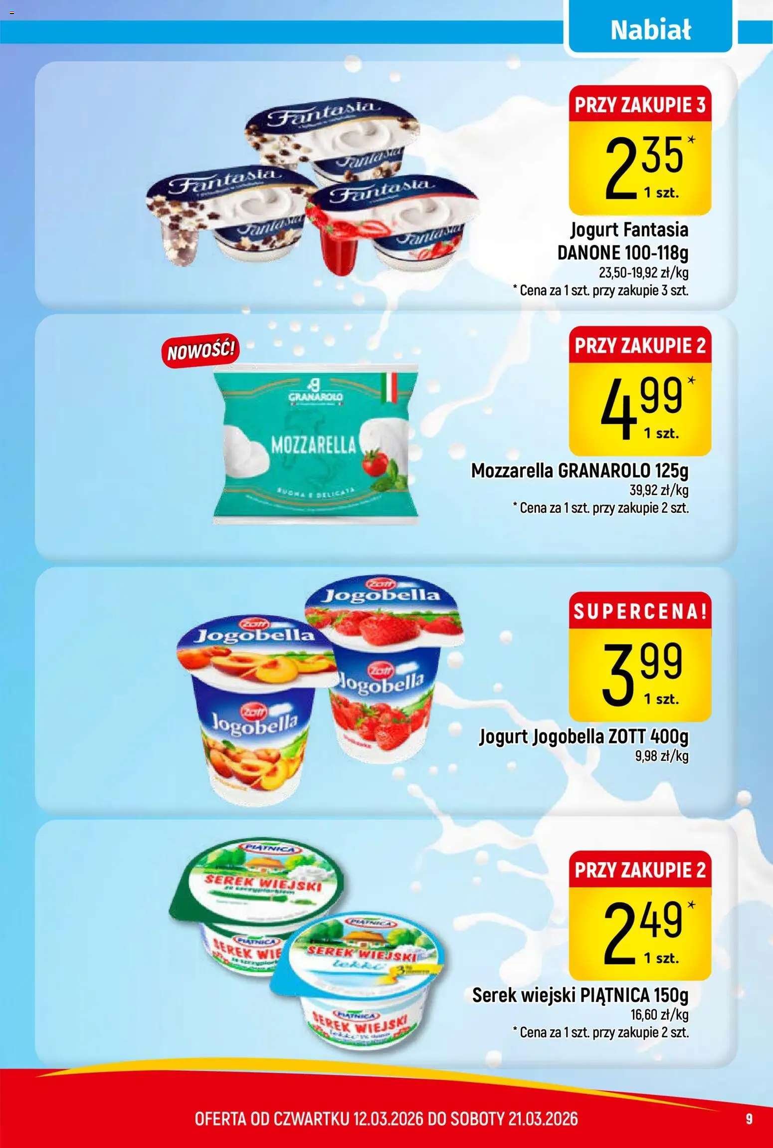 Piotruś Pan gazetka od 12.03.2026 | Strona: 9 | Produkty: Serek, Serek wiejski, Jogurt, Mozzarella