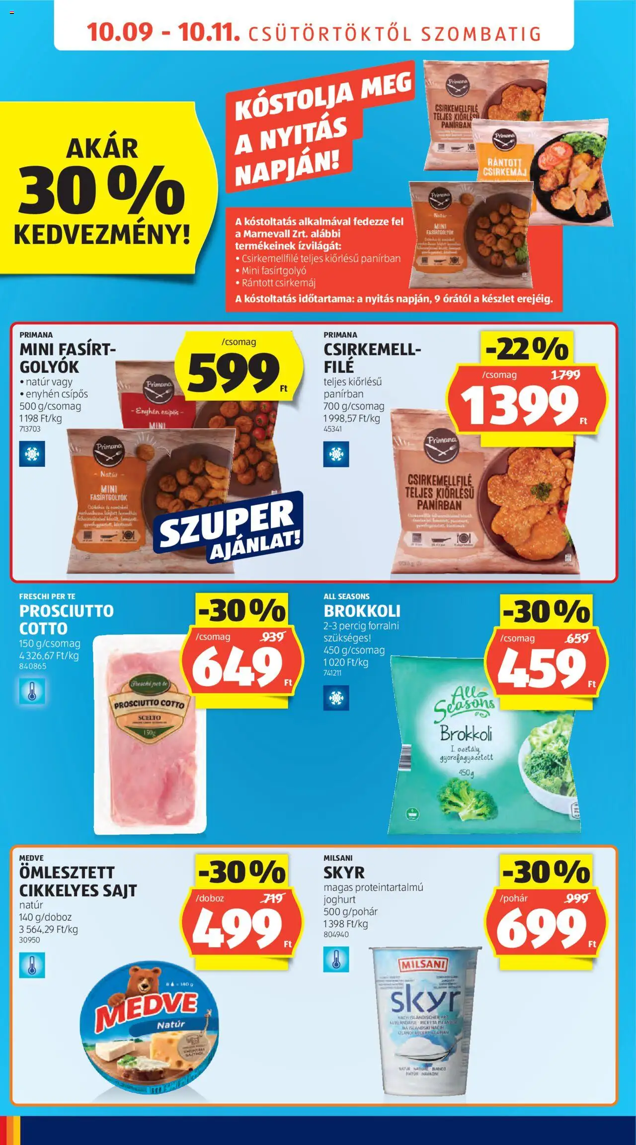 Aldi akciós ujság - amely érvényes a következő dátumtól: 09.10.2025 | Oldal: 2 | Termékek: Csirkemáj, Joghurt, Brokkoli, Csirkemell
