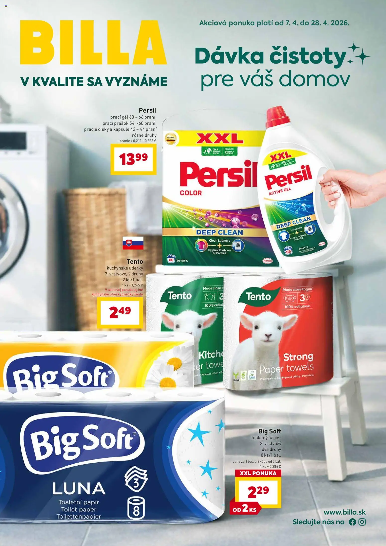 Nové Billa akcie – leták je platný od 07.04.2026 | Strana: 1 | Produkty: PC, Persil, Toaletný papier