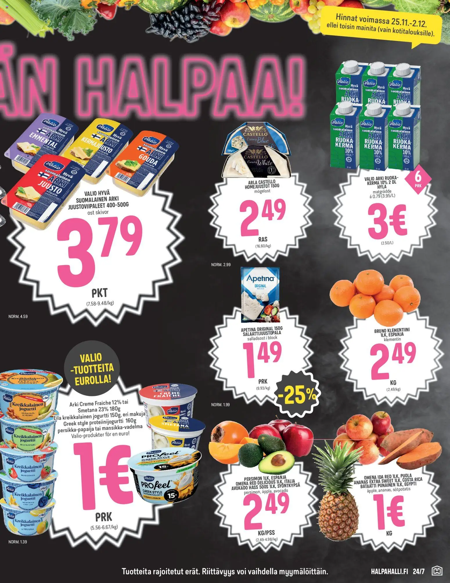 Halpa Halli - Black Friday – voimassa 25.11.2025 alkaen | Sivu: 3 | Tuotteet: Klementiini, Voi, Juusto, Jogurtti