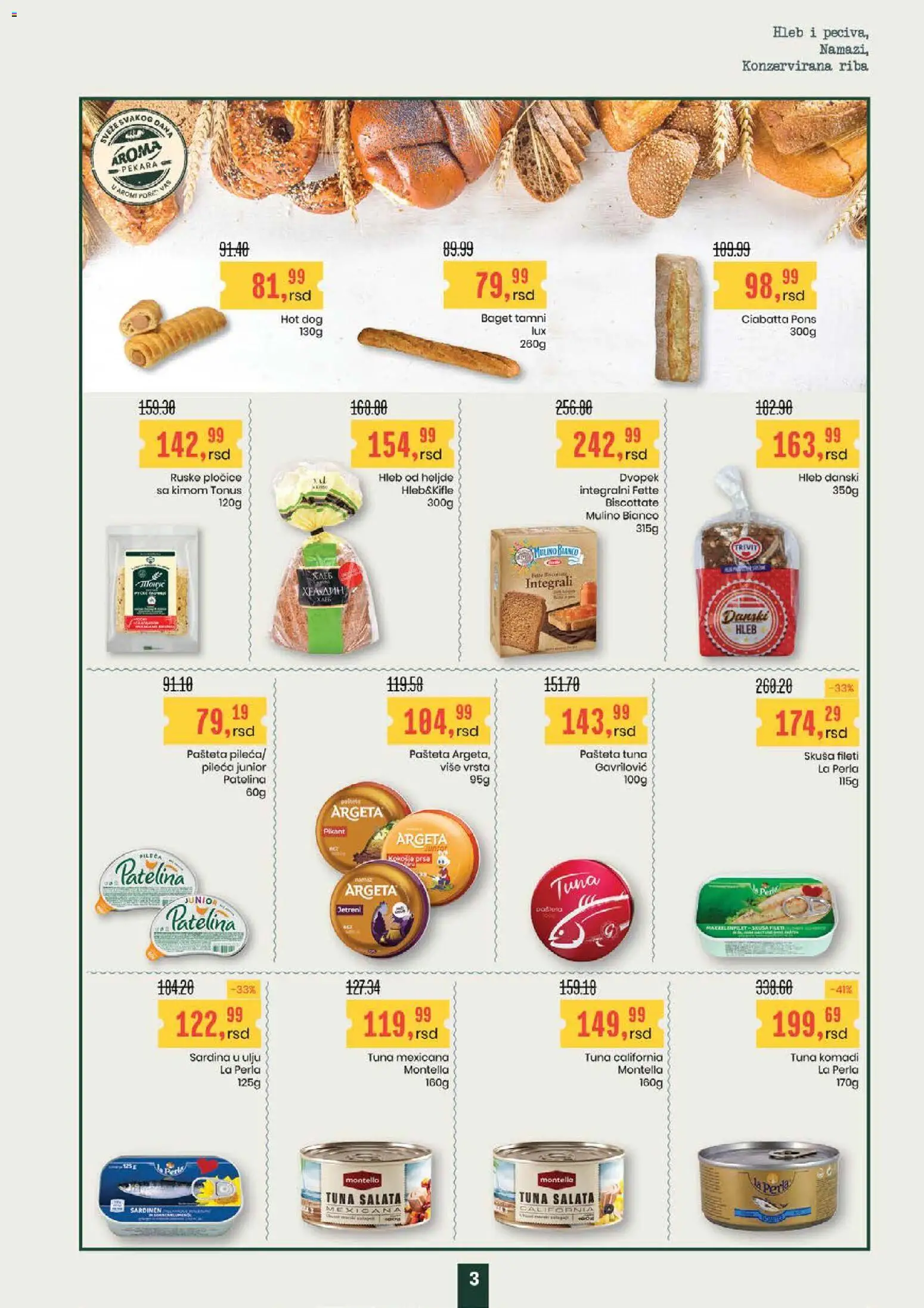 Aroma Market katalog - važi od 22.01.2026 | Strana: 3 | Proizvode: Skuša, Hot dog, Pašteta, Sardina