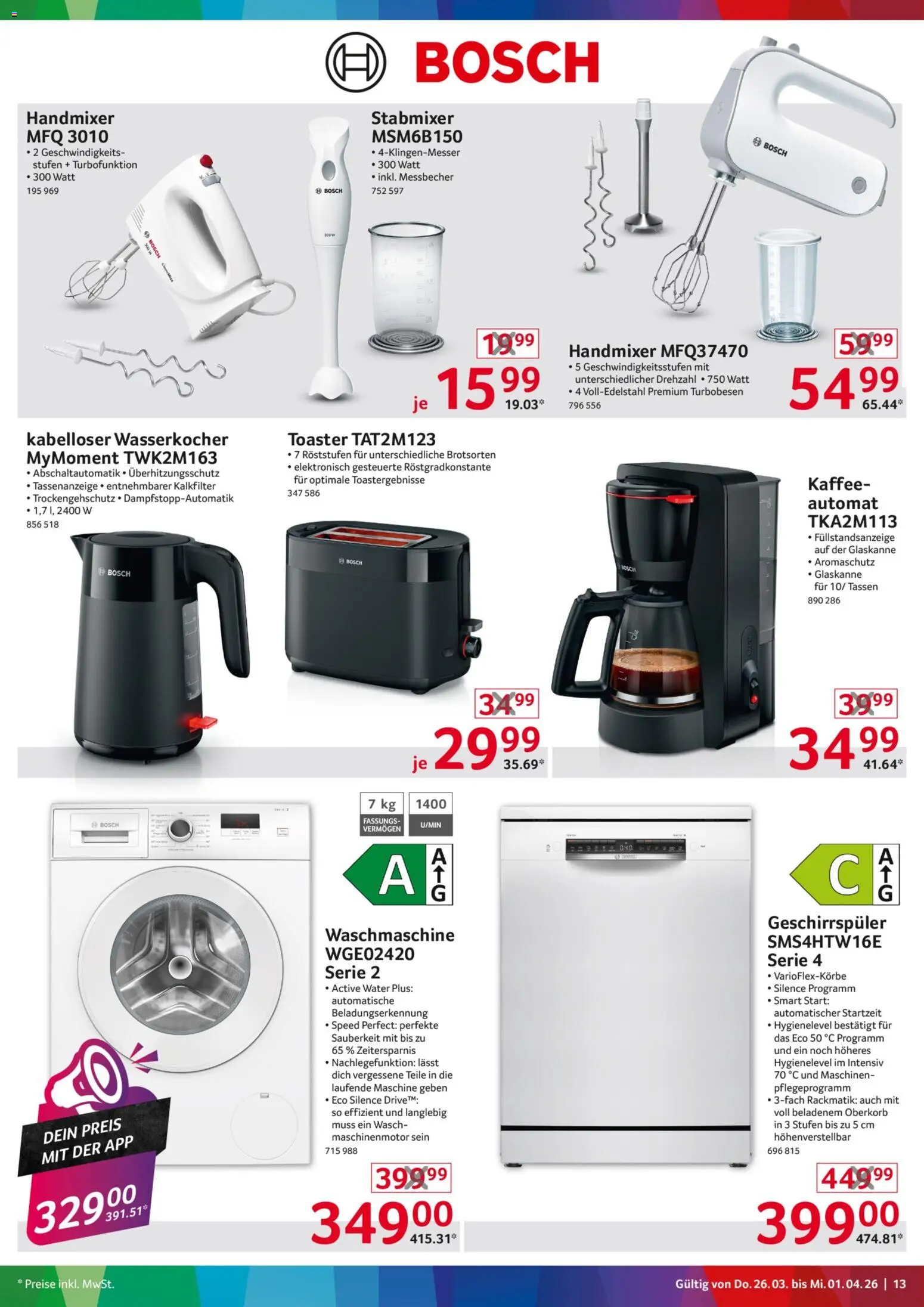 Selgros Non Food – gültig ab 26.03.2026 | Seite: 13 | Produkte: Bosch, Geschirrspüler, Toaster, Stabmixer