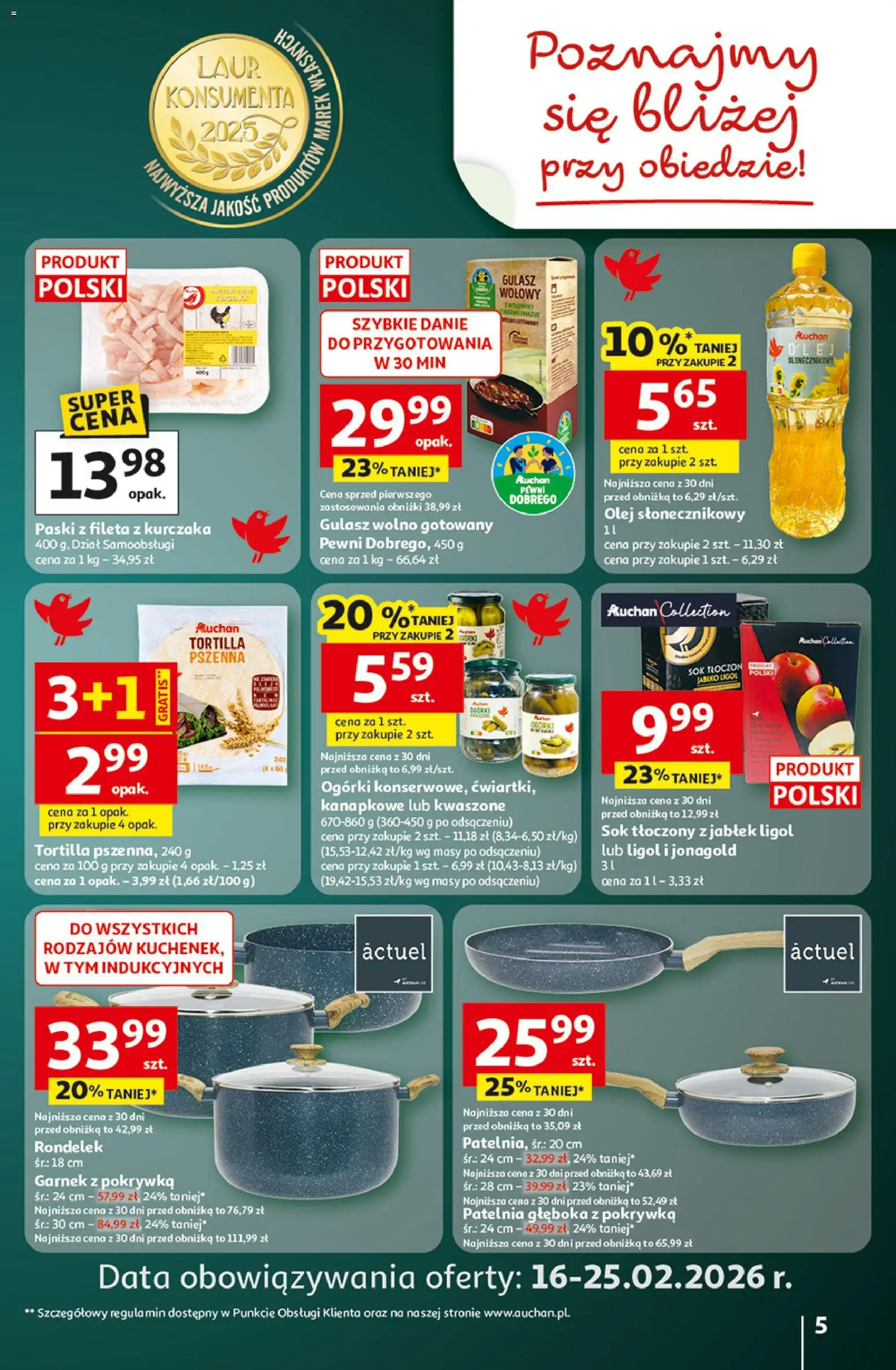 Auchan Gazetka - 30 Lat Hipermarket od 19.02.2026 | Strona: 5 | Produkty: Garnek, Tortilla, Gulasz, Ogórki