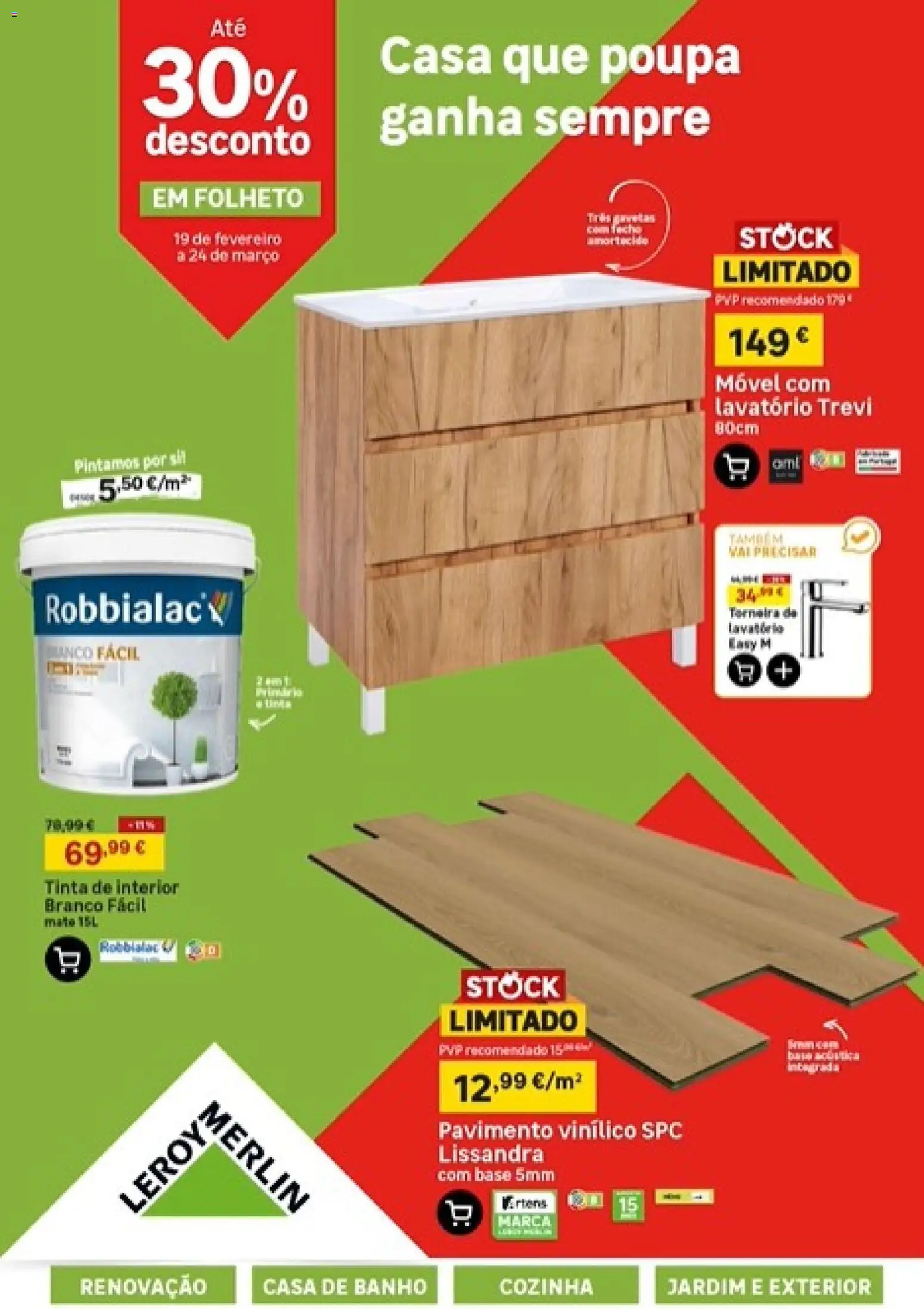 Leroy Merlin Catálogo │ válido de 19.02.2026 | Página: 1 | Produtos: Tinta, Base, Lavatório, Casa de banho