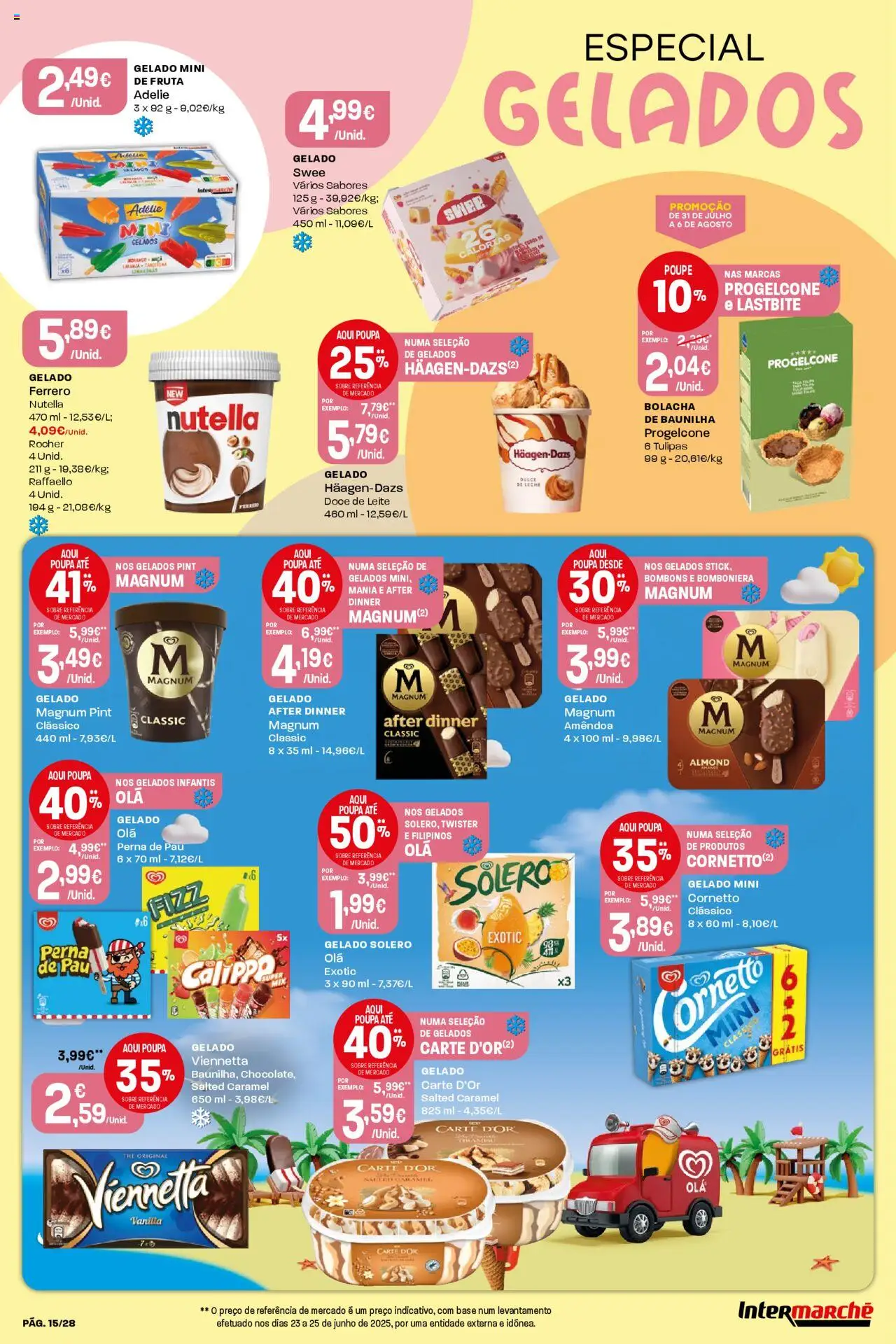 Intermarché folheto │ válido de 31.07.2025 | Página: 15 | Produtos: Base, Gelado, Leite, Magnum amendoa