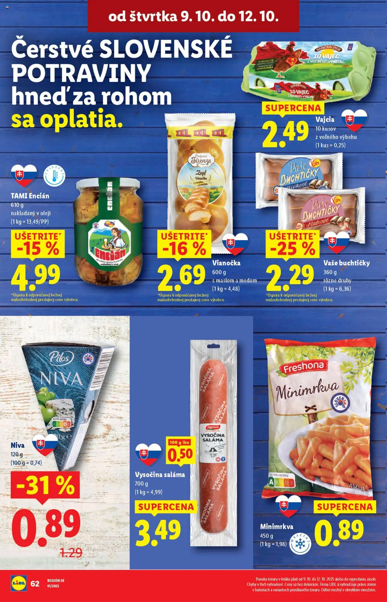 Nové Lidl akcie – leták je platný od 06.10.2025 | Strana: 78 | Produkty: Vajcia, Saláma, Vianočka, Encián