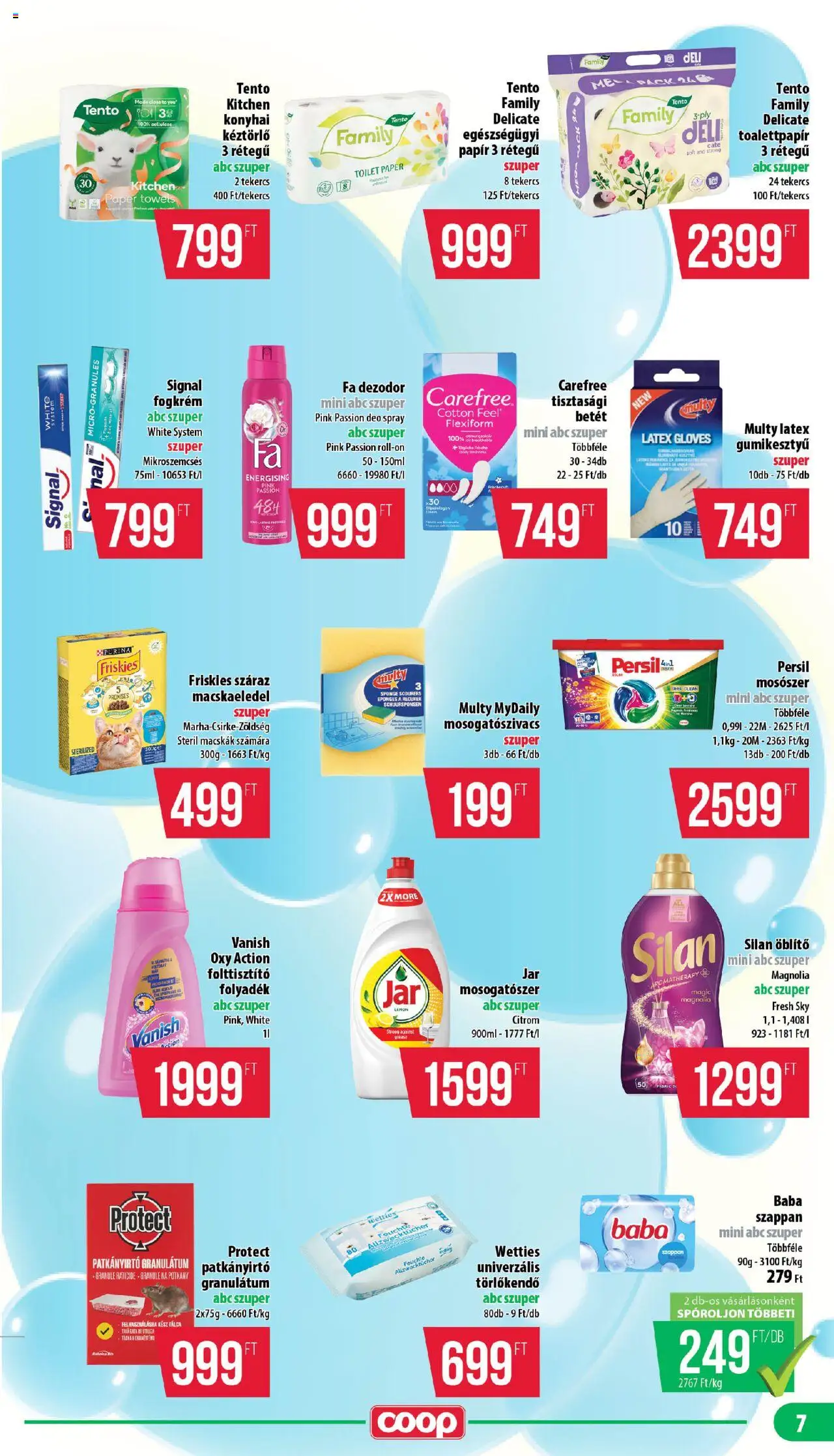COOP akciós ujság - amely érvényes a következő dátumtól: 16.10.2025 | Oldal: 7 | Termékek: Macskaeledel, Gumikesztyű, Dezodor, Mosószer