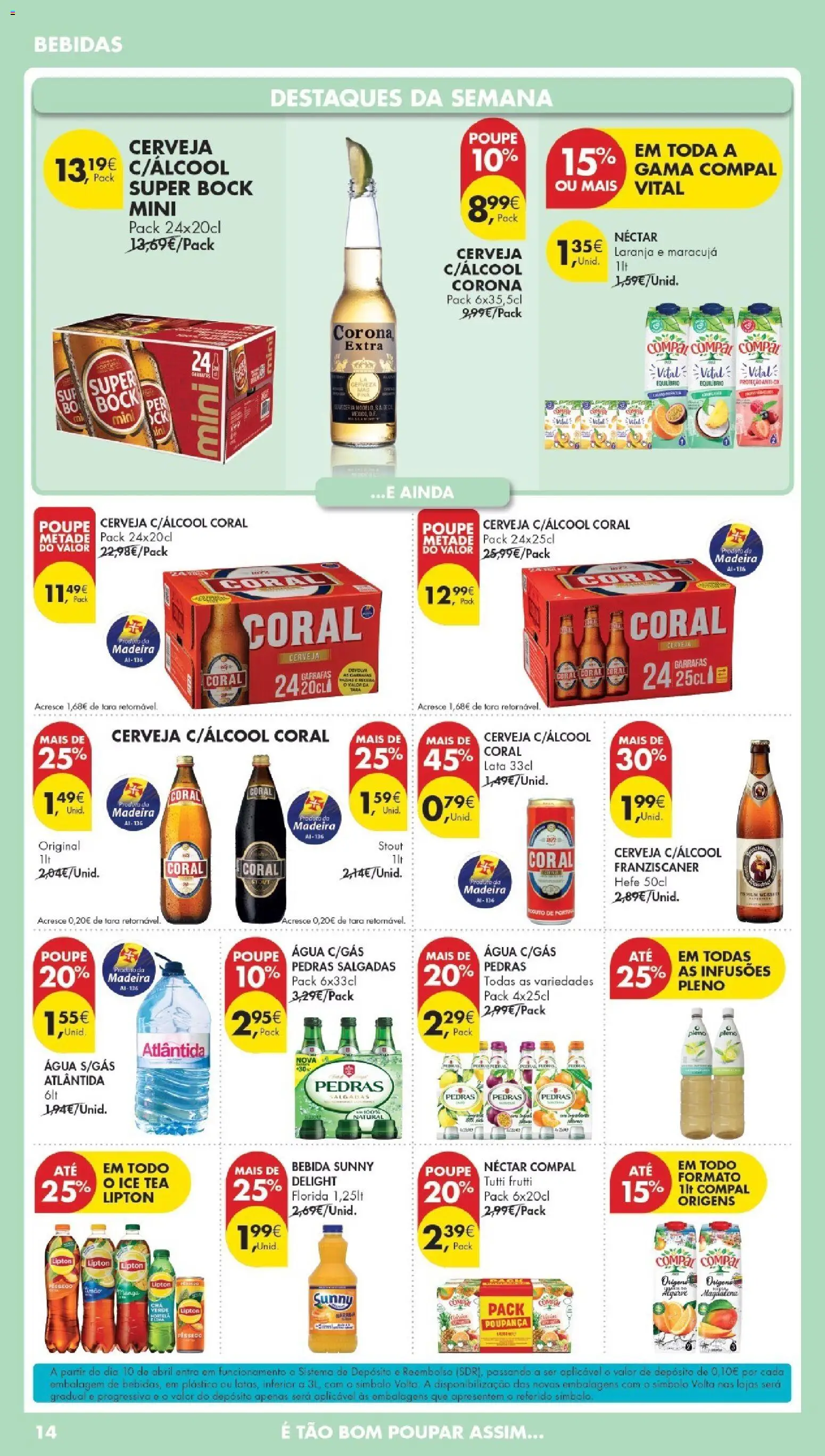 Pingo Doce Poupe Esta Semana Madeira │ válido de 14.04.2026 | Página: 14 | Produtos: Agua, Super bock, Cerveja, Bebida