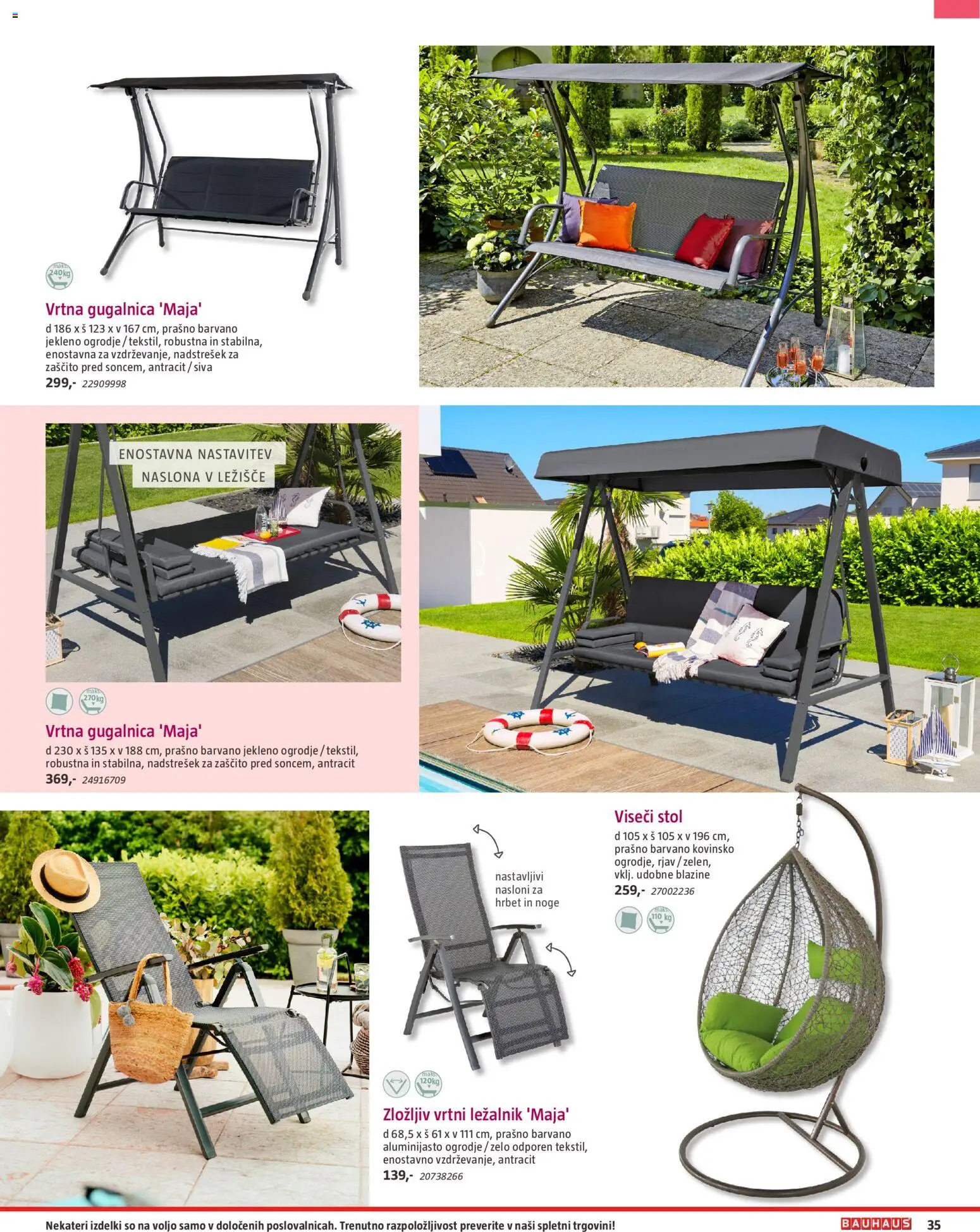 Novi Bauhaus katalog ponudbe – veljaven od 22.04.2026 | Stran: 35 | Izdelki: Viseči stol, Ležišče, Stol, Gugalnica