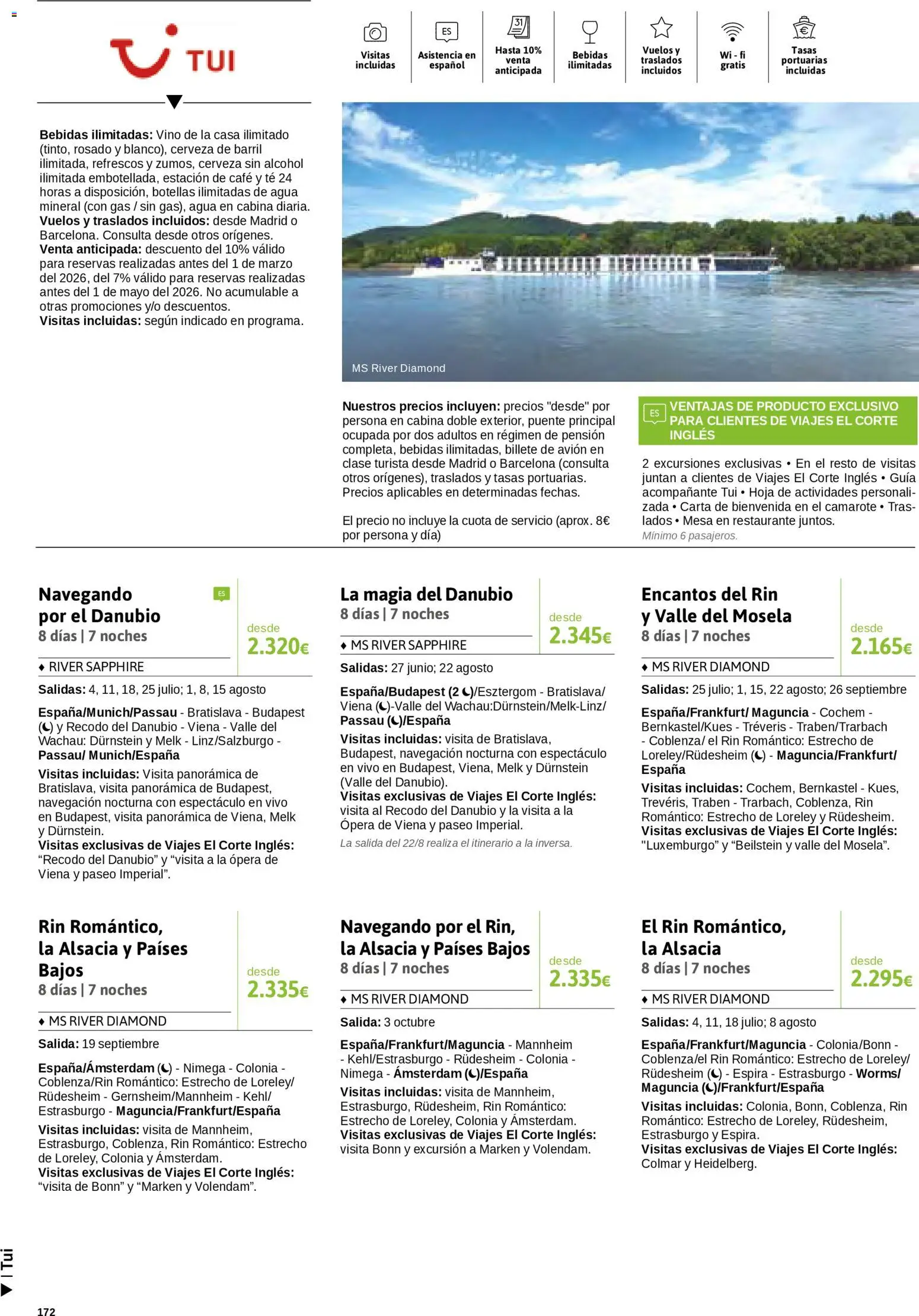 Viajes El Corte Inglés Cruceros marítimos │ válido desde el 01.01.2026 | Página: 173 | Productos: Cerveza sin alcohol, Vino, Navegación, Agua mineral