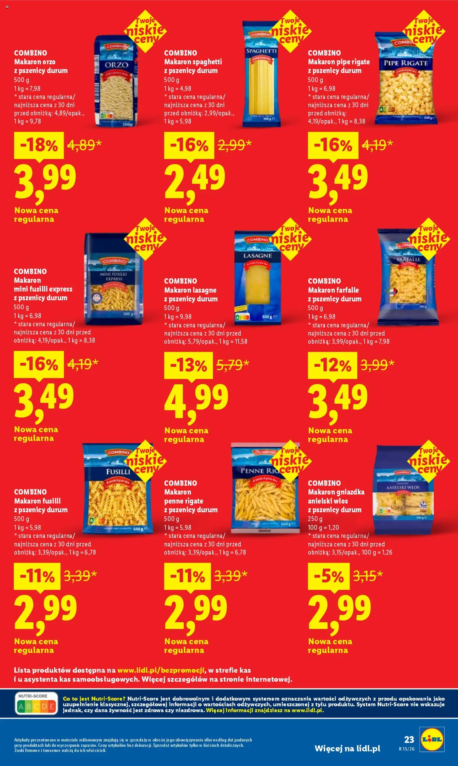 Lidl Polsko leták od 09.04.2026 | Strana: 23 | Produkty: Penne, Orzo, Combino, Lasagne