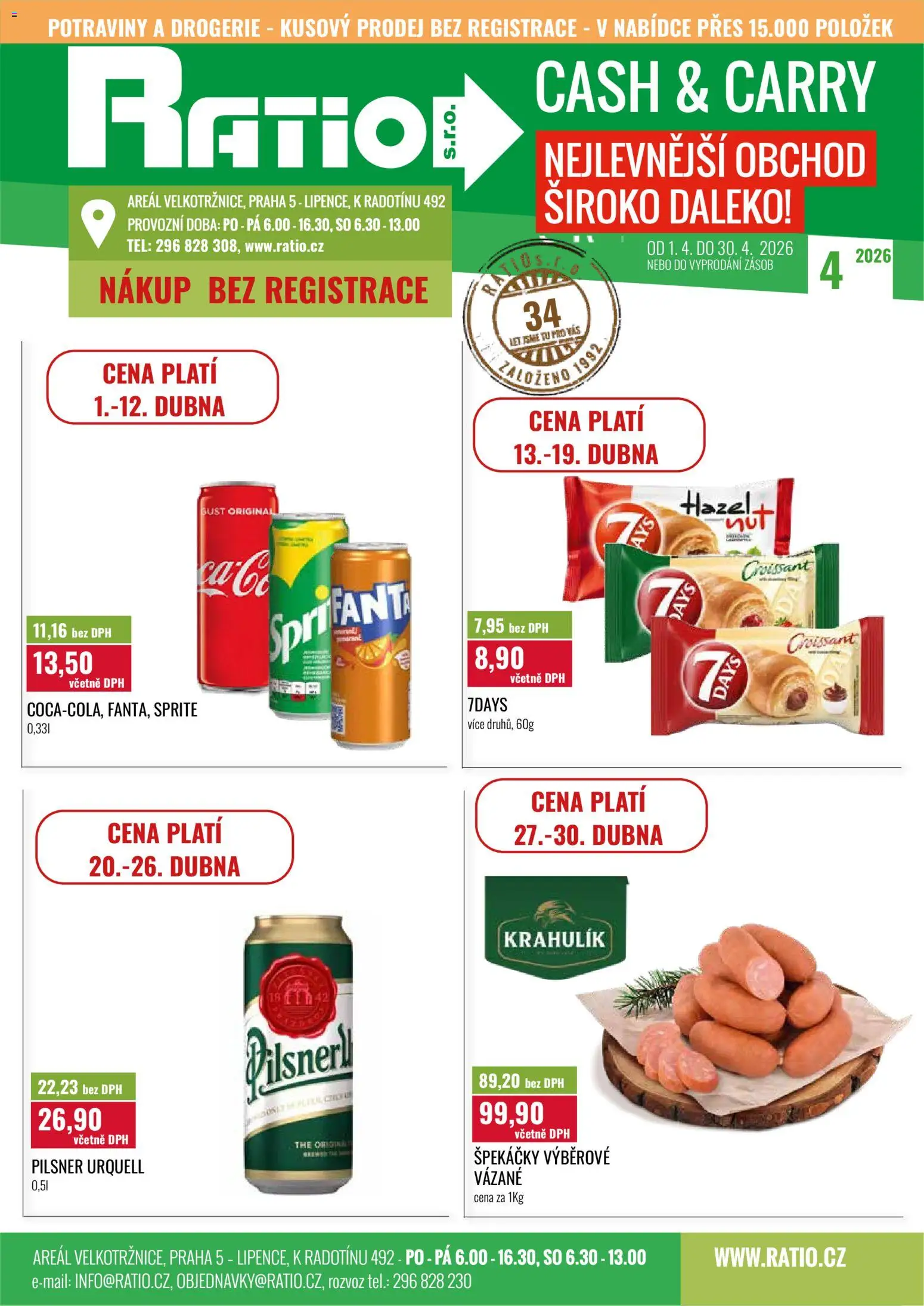 Ratio leták od 01.04.2026 | Strana: 1 | Produkty: Špekáčky, Sprite, Potraviny, Drogerie