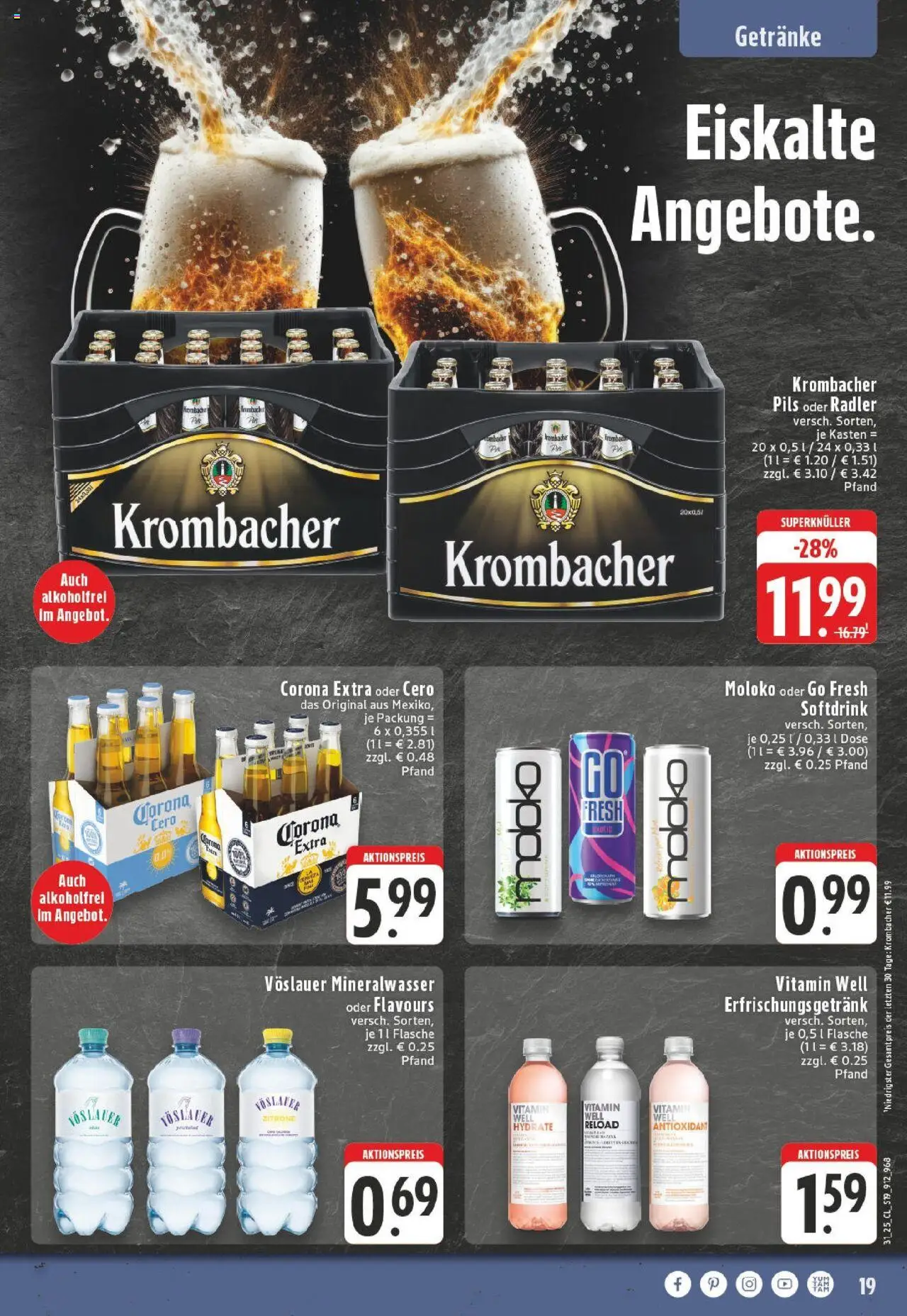 Edeka prospekt Beckum - Neubeckum	 - gültig ab dem 27.07.2025 | Seite: 19 | Produkte: Mineralwasser, Radler, Zitrone, Krombacher