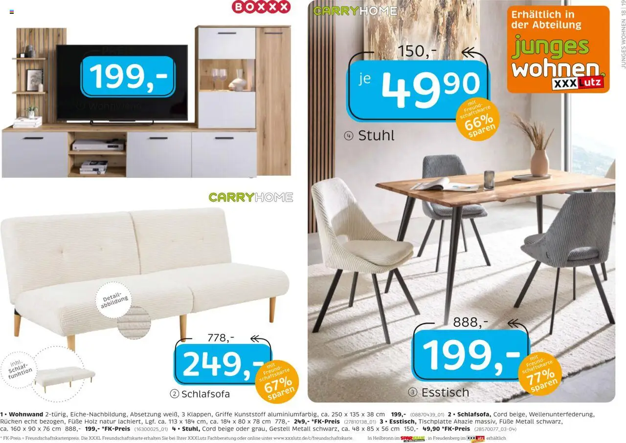 XXXL Lutz Deutschlands Nr. 1 beim Preis! – gültig ab 22.09.2025 | Seite: 18 | Produkte: Schlafsofa, Wohnwand, Esstisch, Stuhl