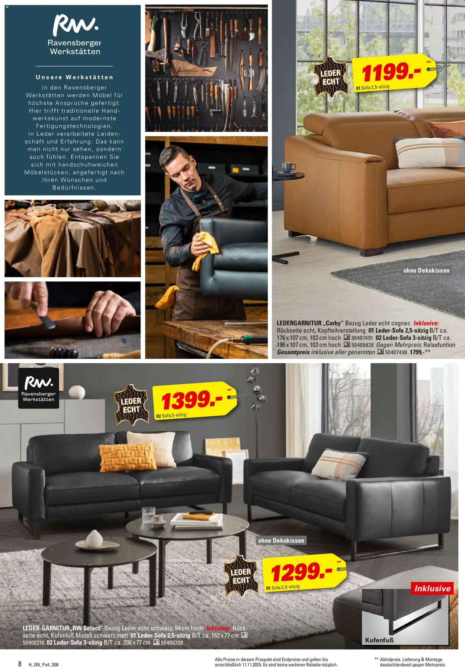 Höffner Prospekt 	 – gültig ab 28.10.2025 | Seite: 8 | Produkte: Ledersofa, Sofa