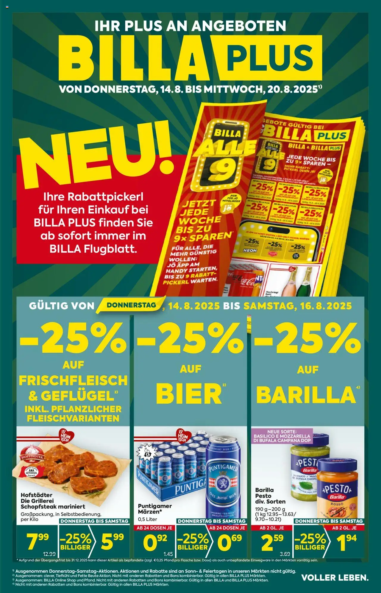 Billa Plus Flugblatt gültig ab 14.08.2025 | Seite: 1 | Produkte: Bier