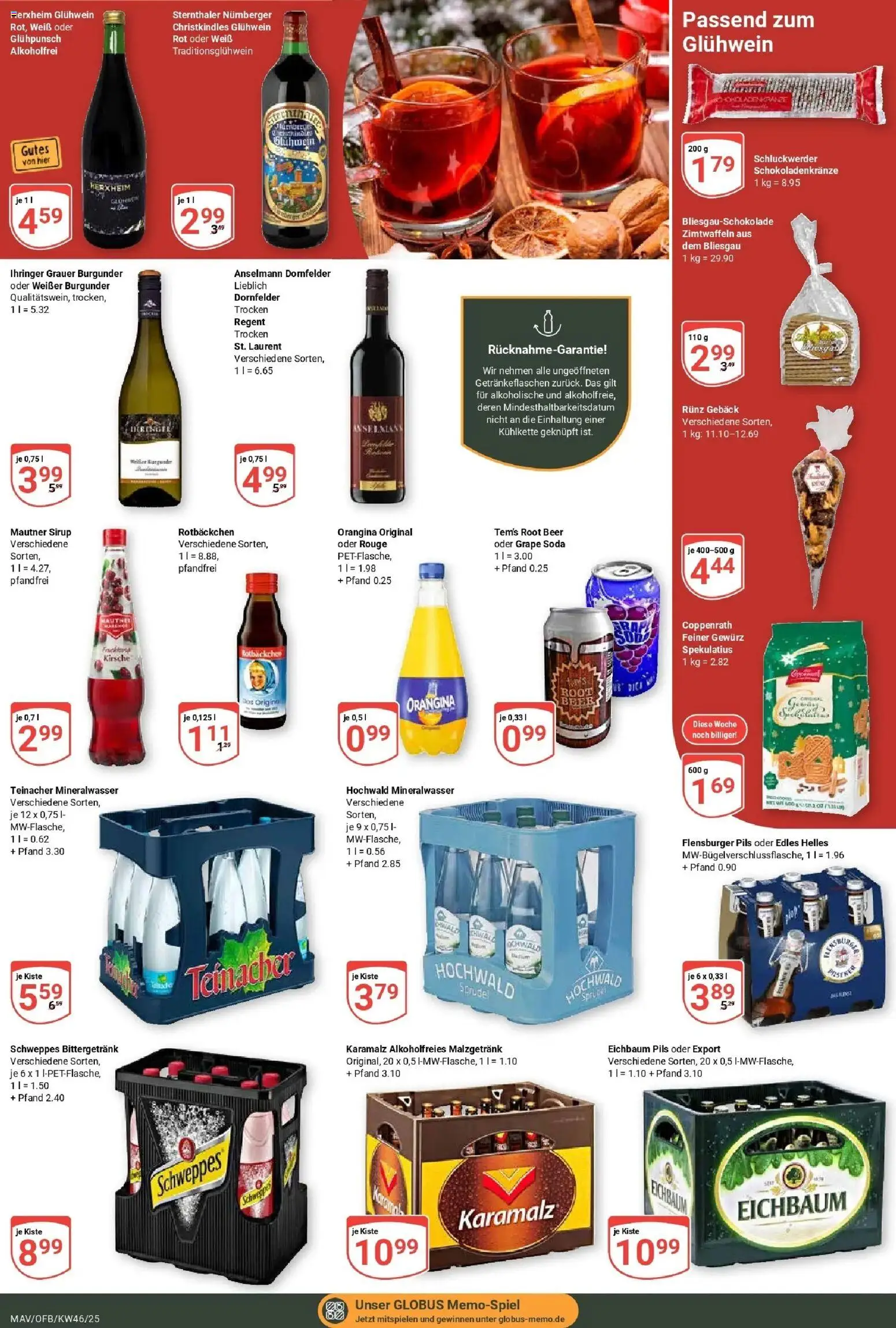 Globus prospekt Mannheim	 – gültig ab 10.11.2025 | Seite: 16 | Produkte: Pils, Rouge, Schweppes, Flensburger
