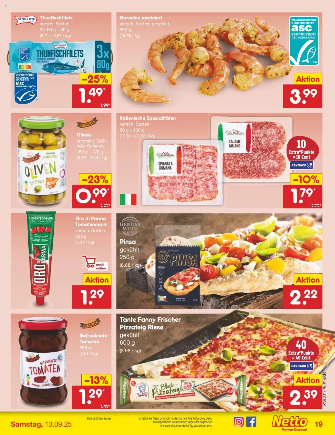 Netto Marken-Discount Prospekt 	 – gültig ab 08.09.2025 | Seite: 23 | Produkte: Tomaten, Garnelen, Oro di parma, Saft
