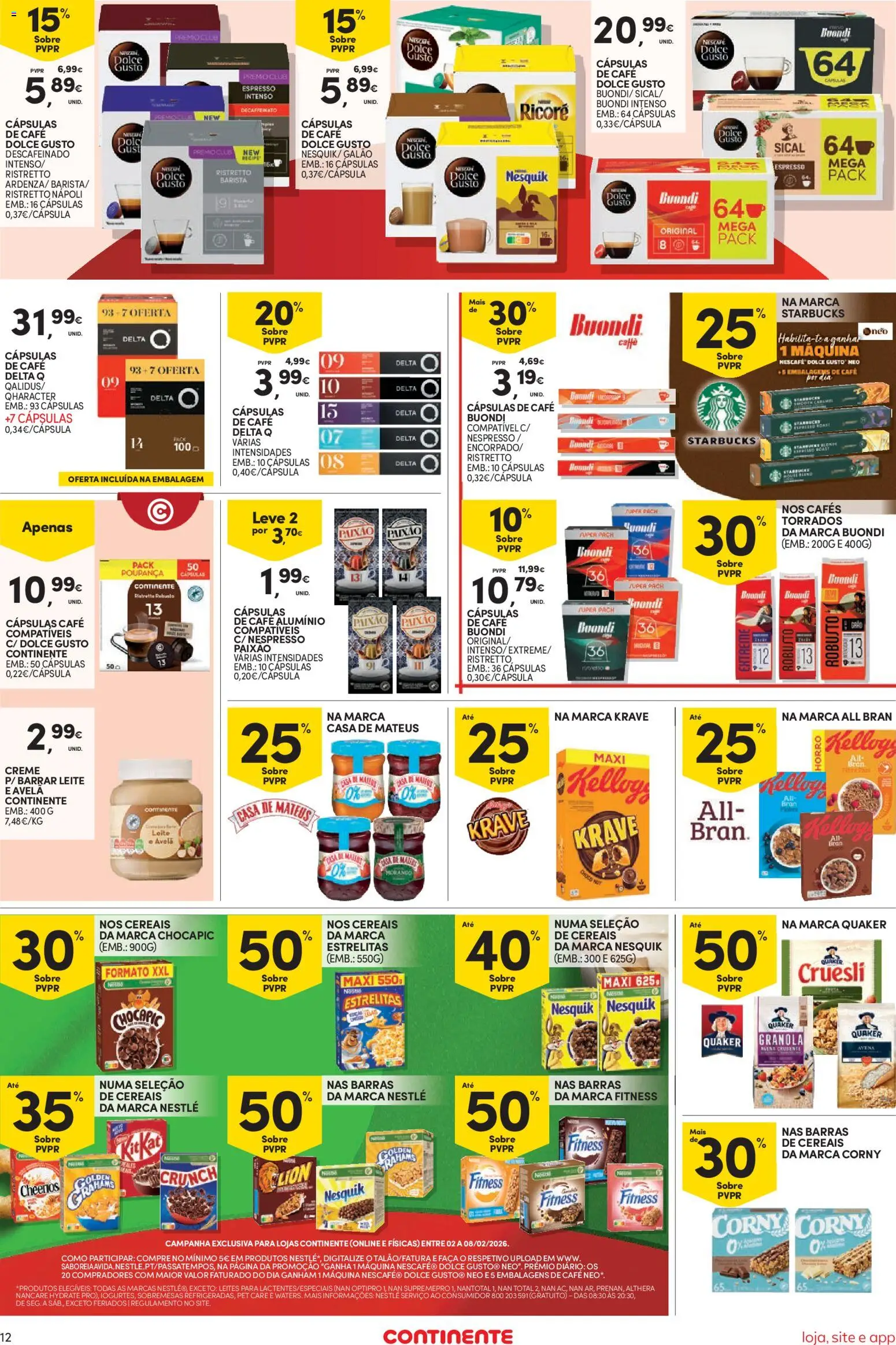 Continente Semanal Continente Bom Dia │ válido de 03.02.2026 | Página: 12 | Produtos: Faca, Cápsulas café, Leite, Creme