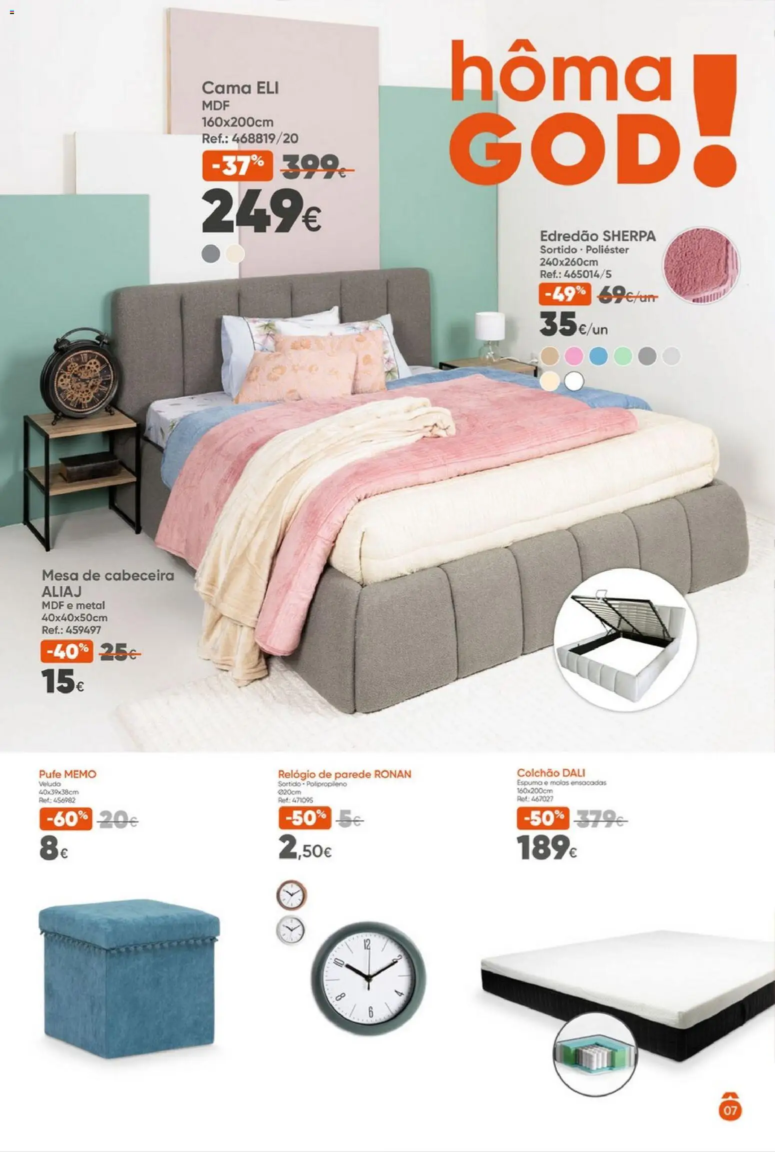 Hôma Catálogo │ válido de 09.01.2026 | Página: 7 | Produtos: Relógio, Colchão, Mesa de cabeceira, Mesa