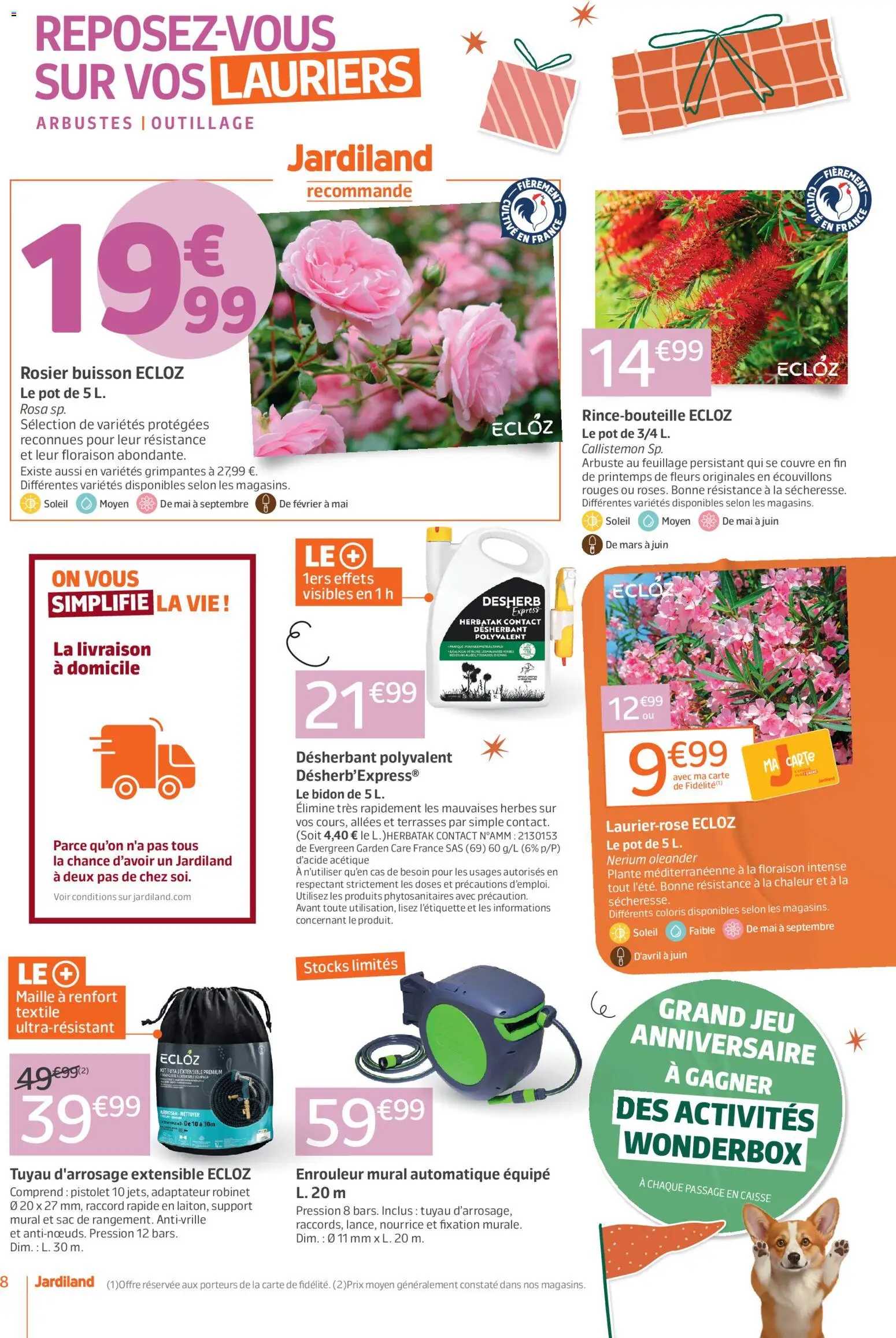 {H1} | Page: 8 | Produits: Tuyau d'arrosage extensible, Sac, Adaptateur, Robinet