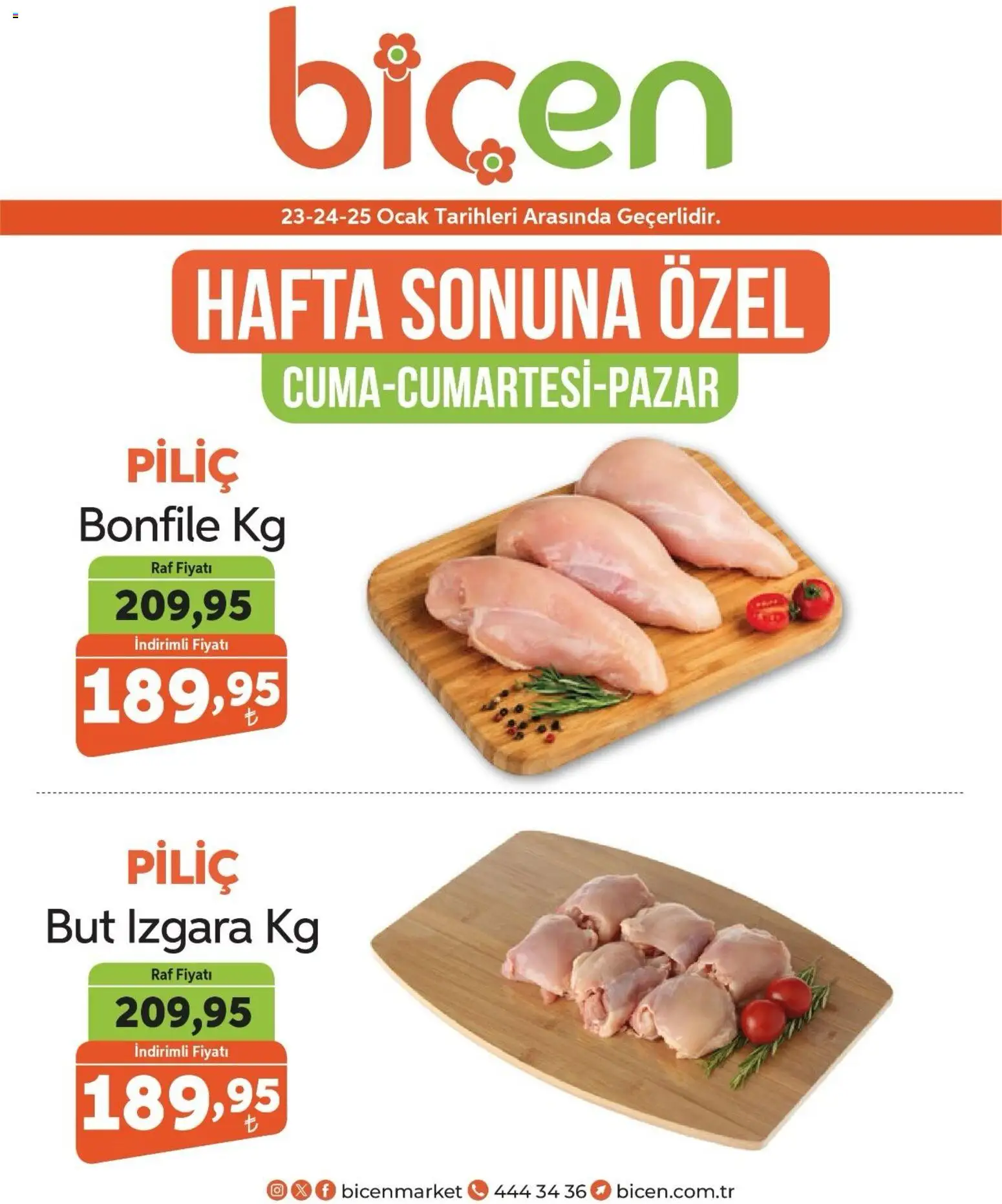 Biçen Market Hafta Sonuna Özel - Piliç Ürünleri  - 23.01.2026 tarihinden itibaren geçerlidir | Sayfa: 1 | Ürünler: Raf, Piliç, Ocak, Izgara