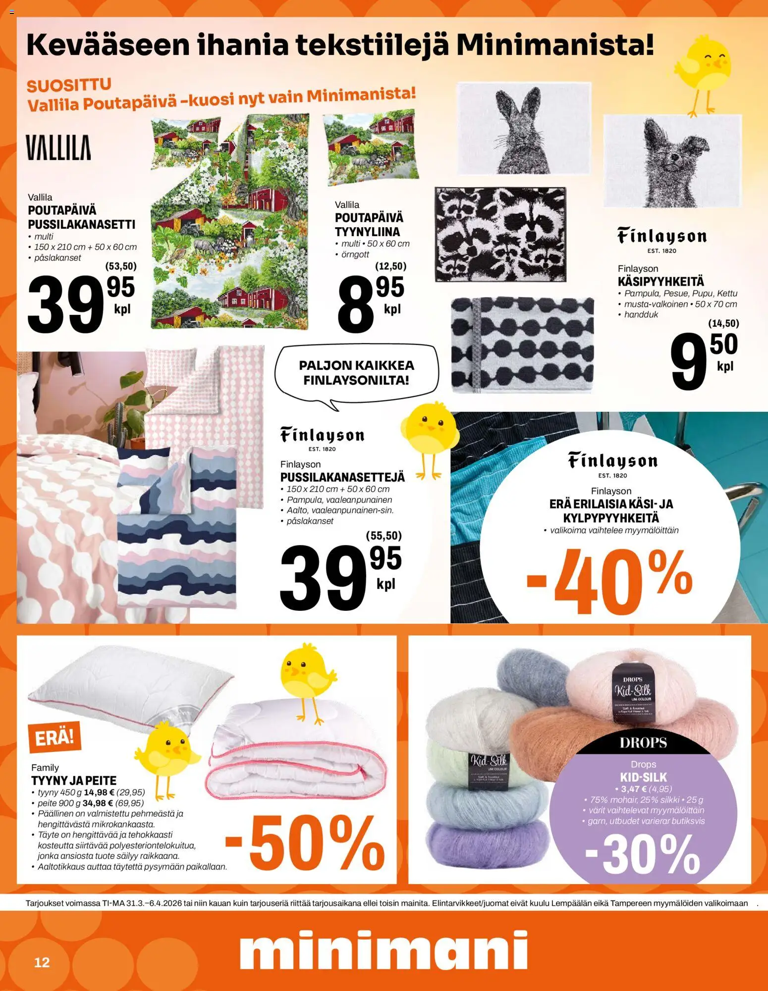 Minimani Tarjoukset - Jyväskylä – voimassa 31.03.2026 alkaen | Sivu: 12 | Tuotteet: Pussilakanasetti, Tyyny, Tyynyliina