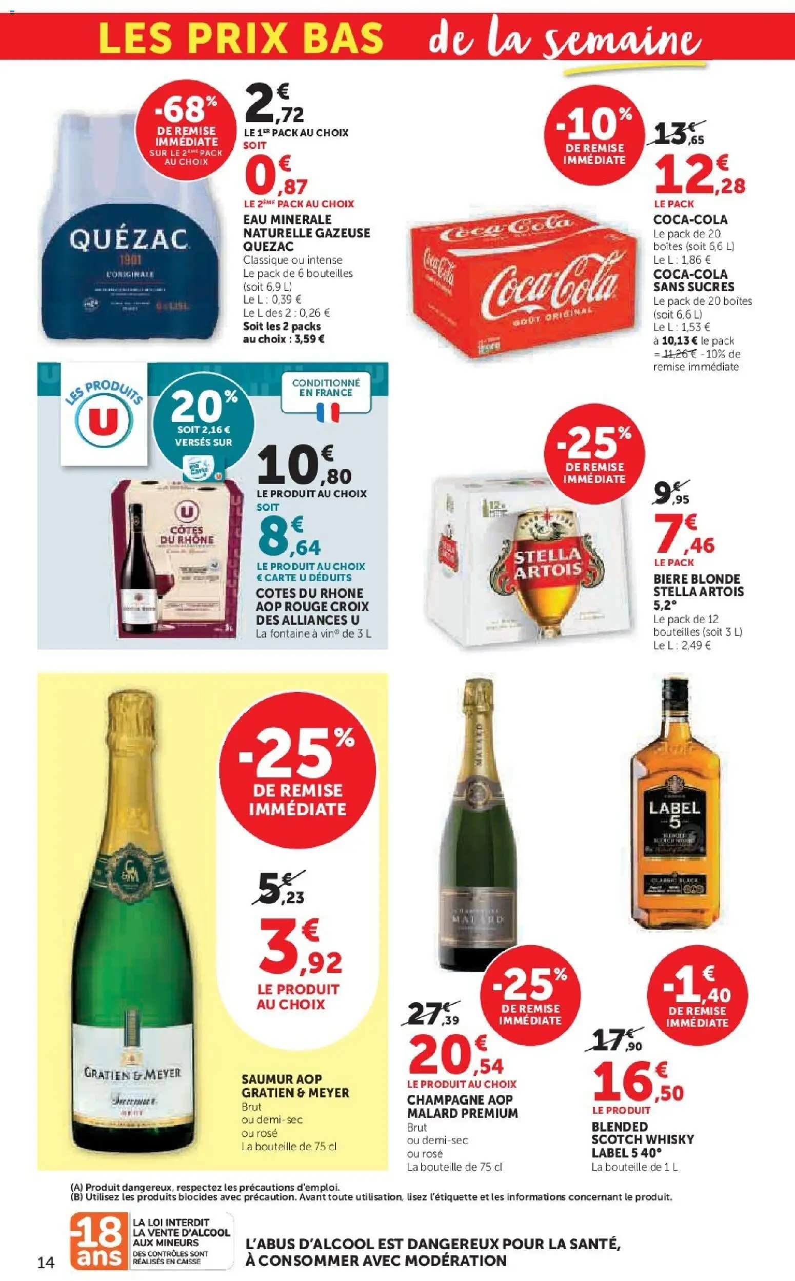 {H1} | Page: 14 | Produits: Eau minérale, Bière blonde, Eau minérale naturelle, Champagne