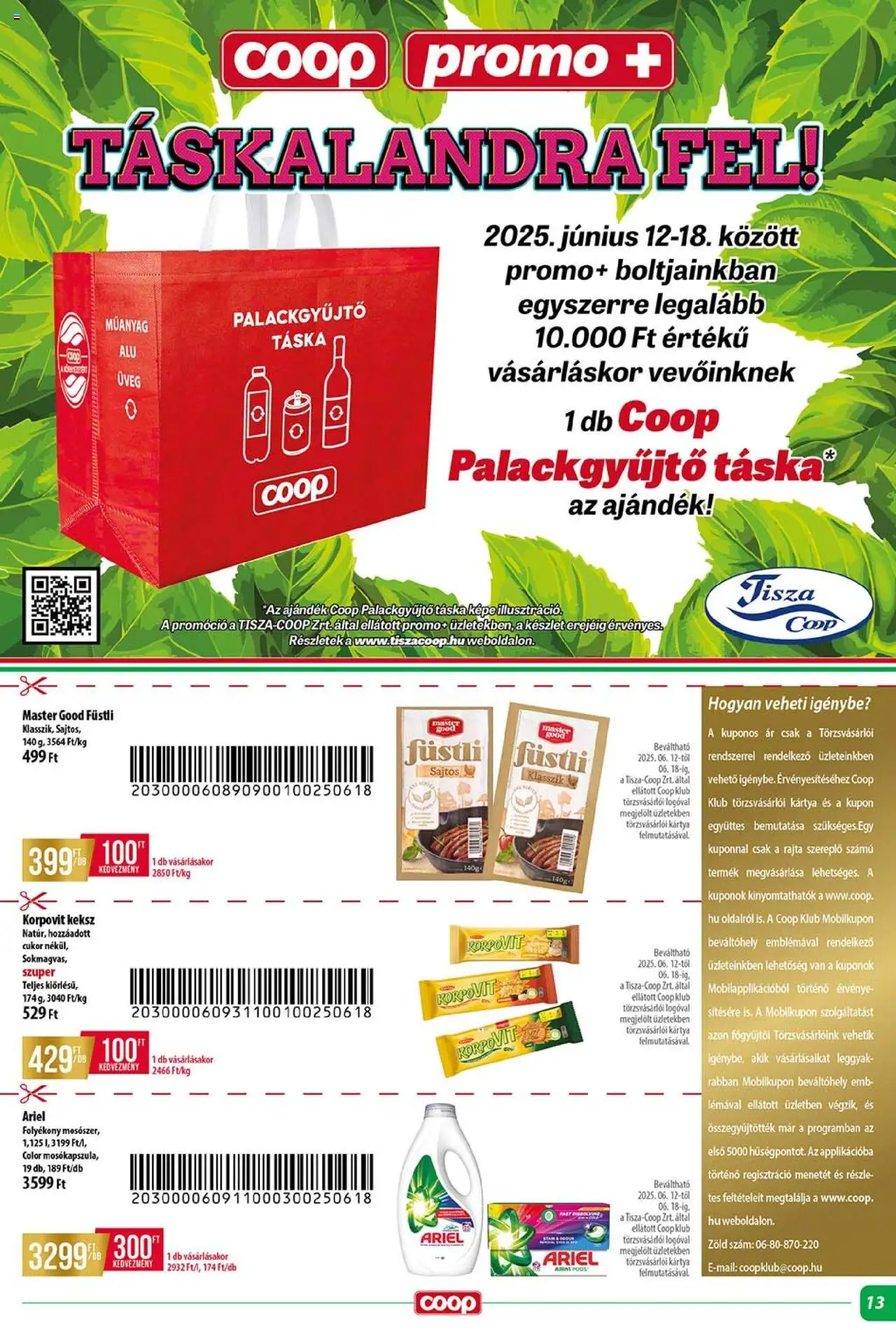 COOP akciós ujság - amely érvényes a következő dátumtól: 12.06.2025 | Oldal: 13 | Termékek: Ariel, Táska, Keksz, Cukor
