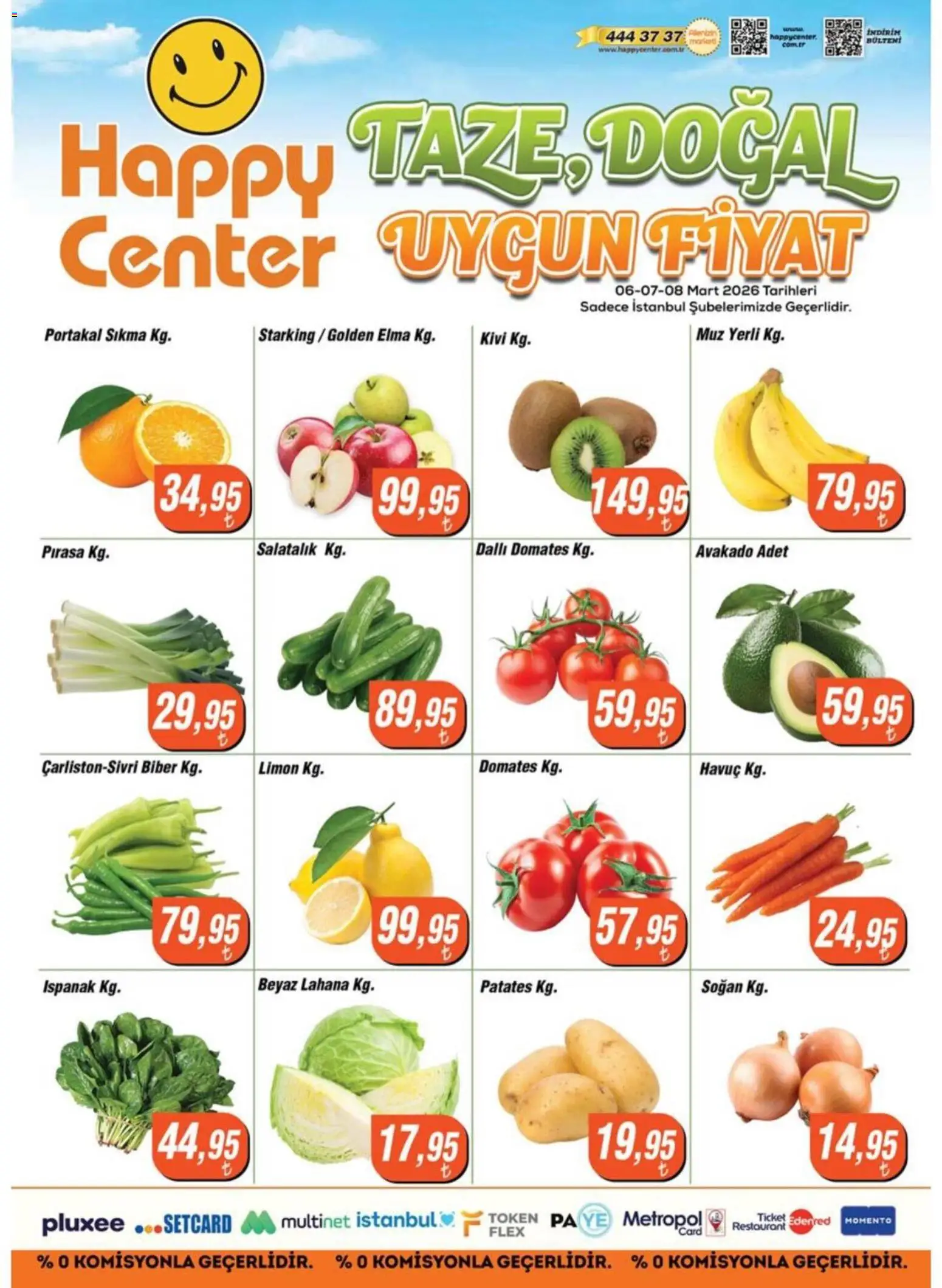 Happy Center - Manav - 06.03.2026 tarihinden itibaren geçerlidir | Sayfa: 1 | Ürünler: Muz, Havuç, Salatalık, Biber