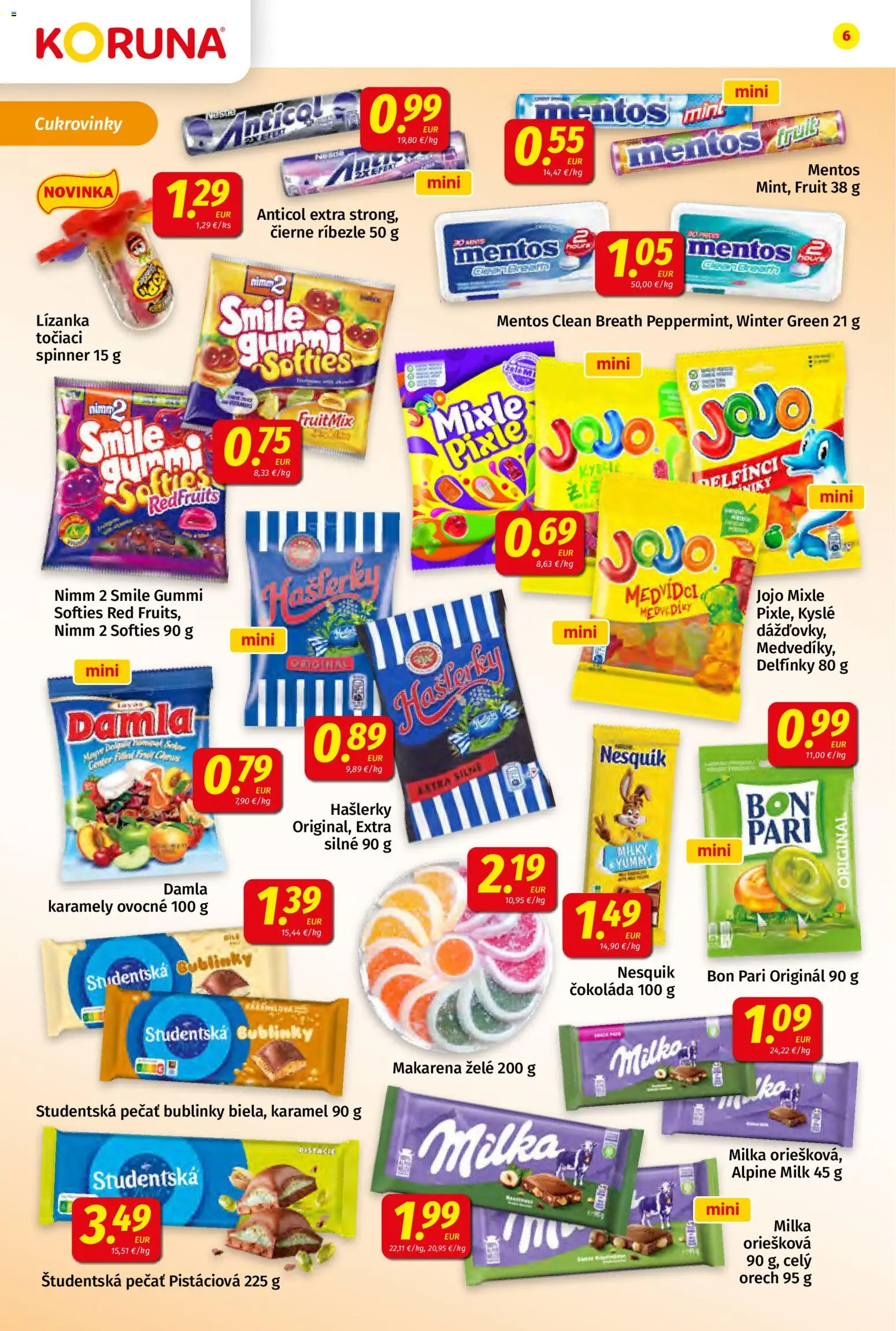 Nové Koruna akcie – leták je platný od 24.04.2026 | Strana: 6 | Produkty: Ríbezle, Čokoláda, Študentská pečať, Nesquik