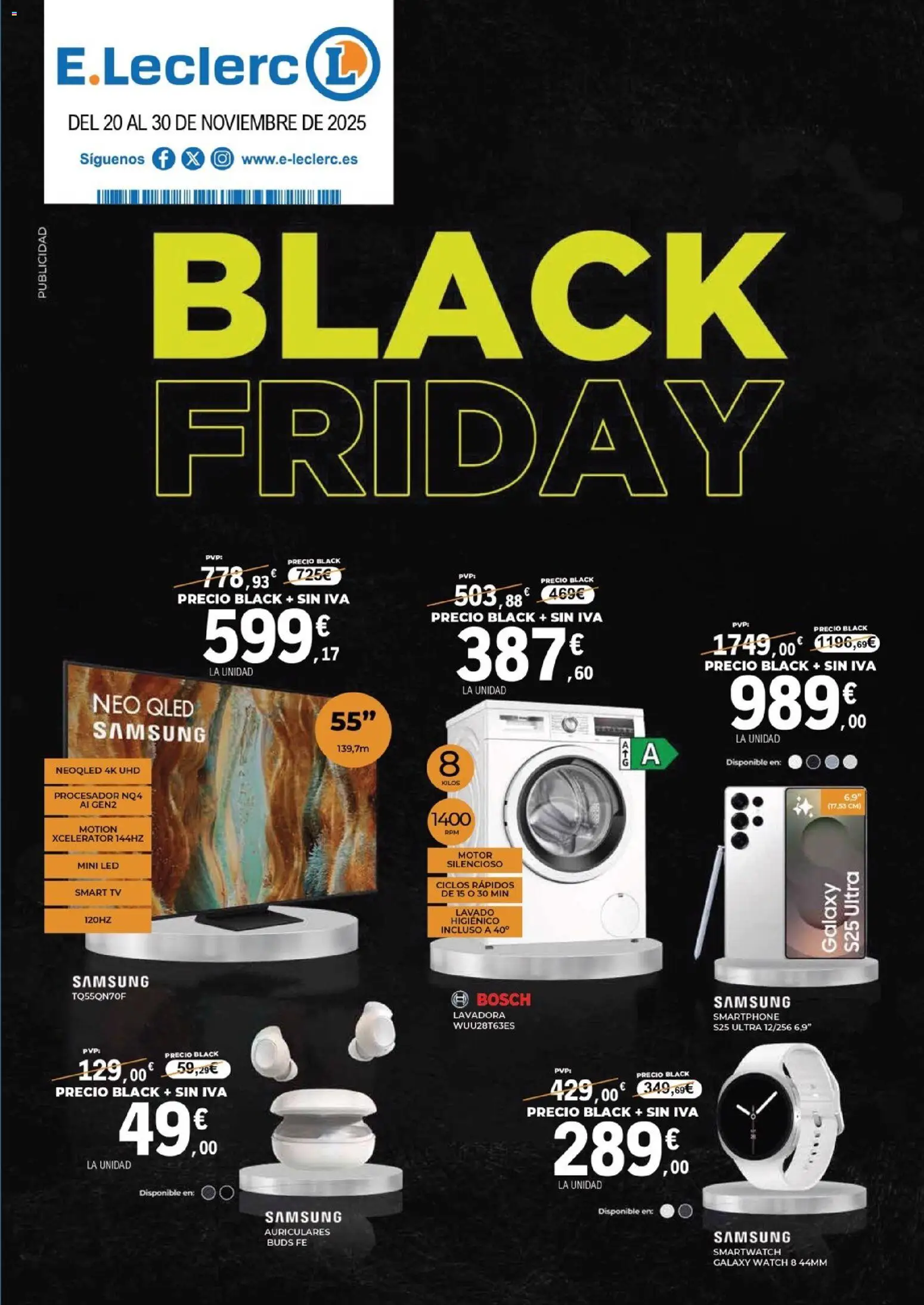 E.Leclerc - Black Friday │ válido desde el 20.11.2025 | Página: 1 | Productos: Smartphone, Auriculares, Lavadora