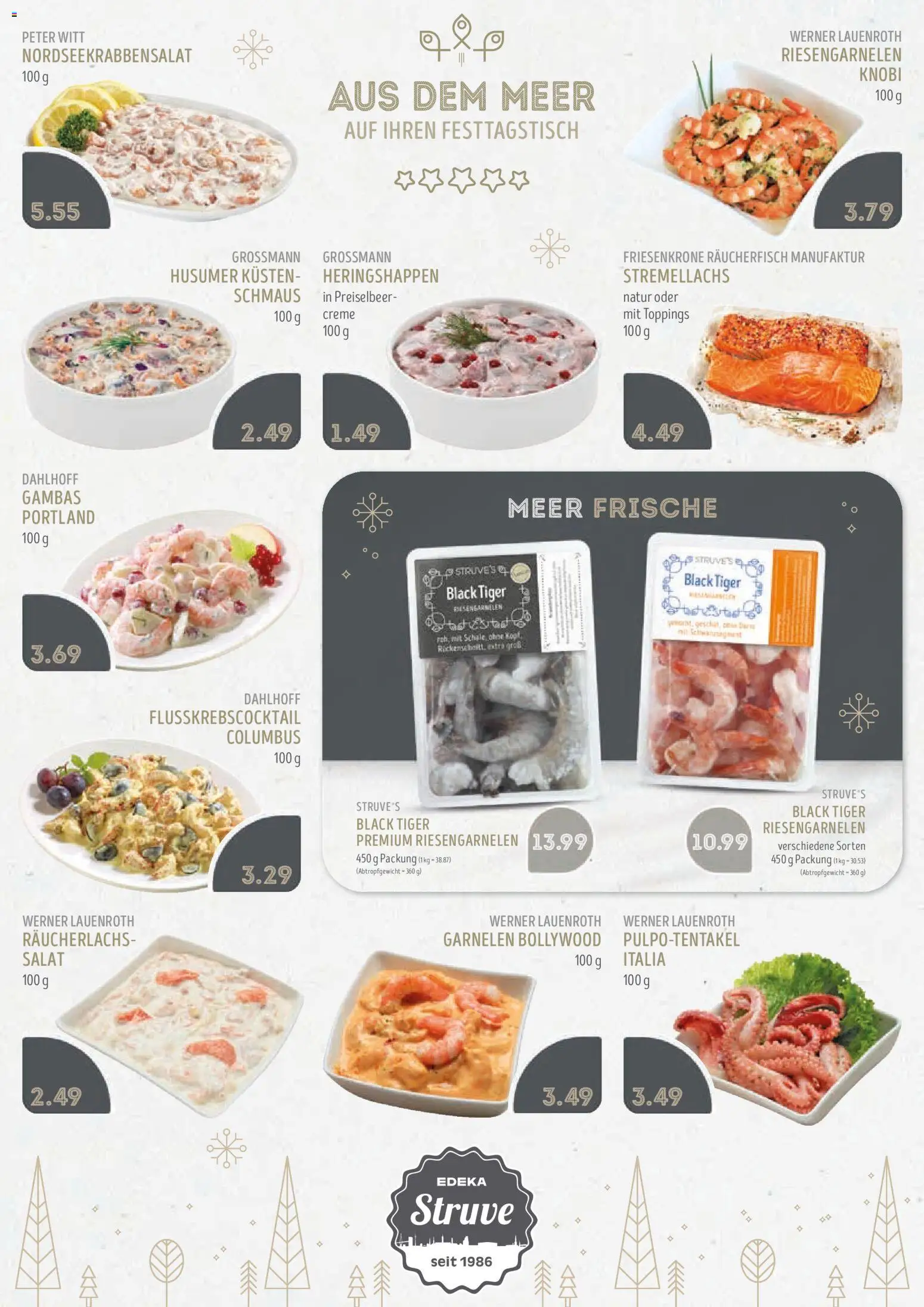 Edeka Struve Unsere Angebote für die Festzeit – gültig ab 08.12.2025 | Seite: 4 | Produkte: Garnelen, Creme, Räucherlachs, Salat