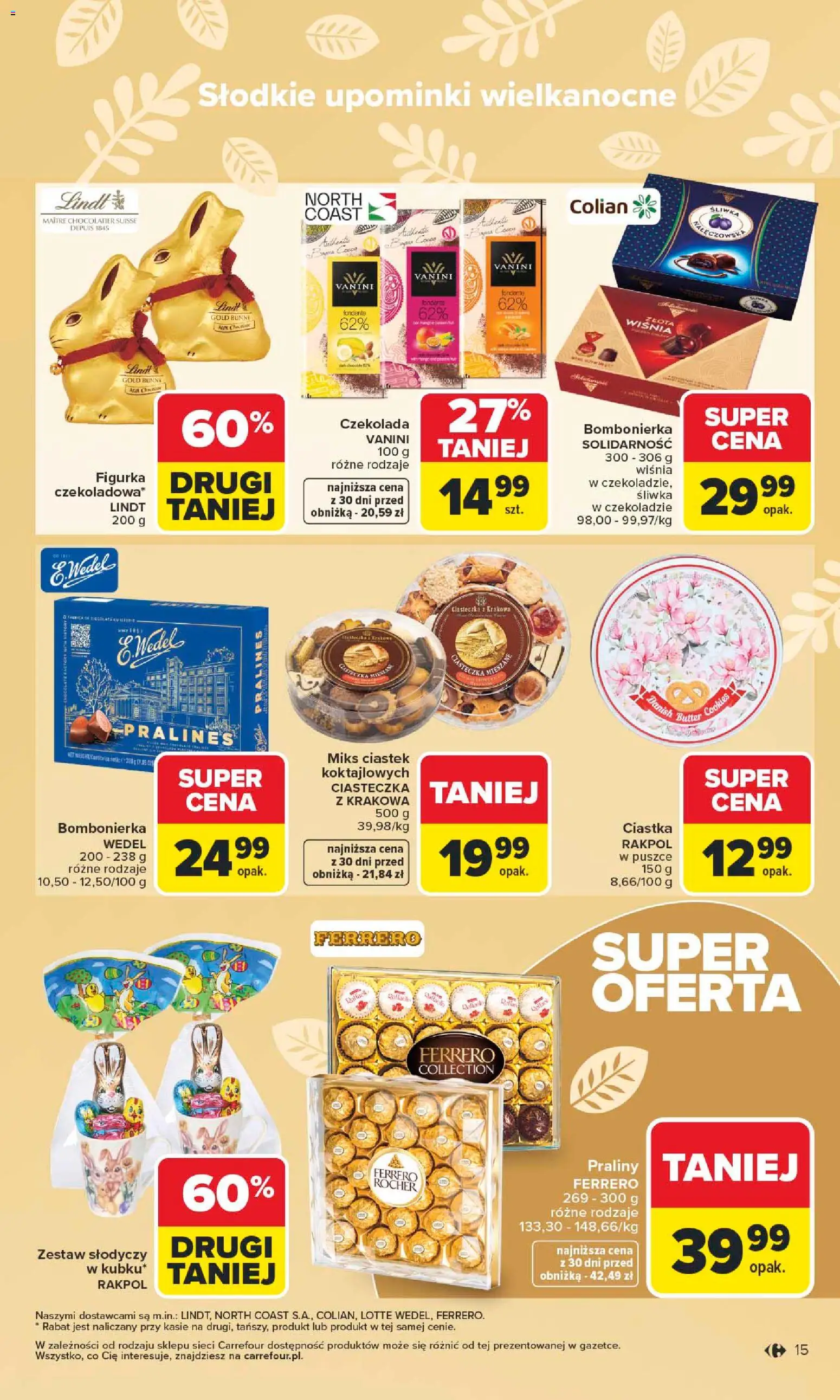 Carrefour gazetka - Wielkanoc smakuje lepiej od 16.03.2026 | Strona: 15 | Produkty: Bombonierka, Czekolada, Ciastka, Ciasteczka
