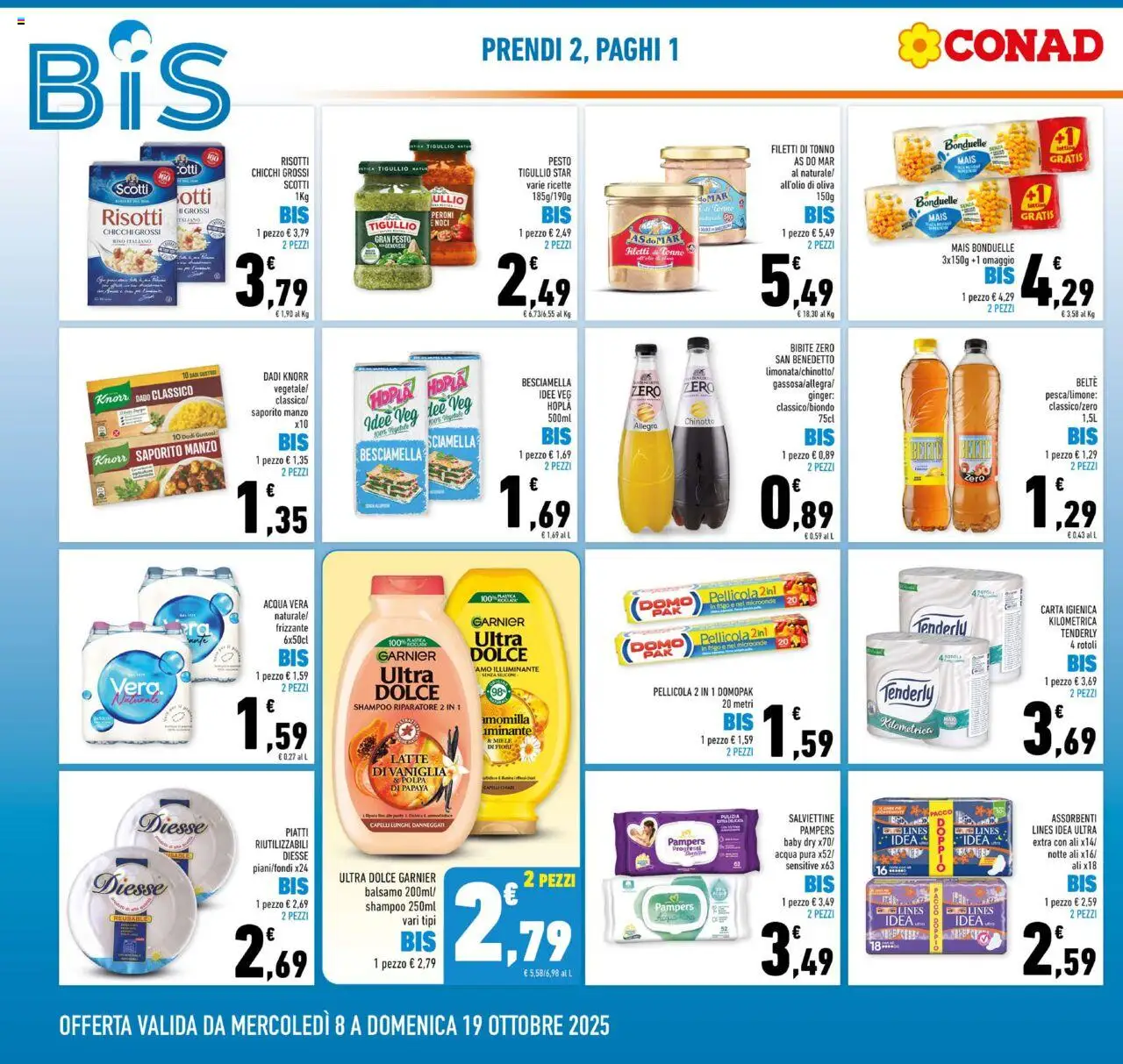 Volantino Conad del 08.10.2025 | Pagina: 4 | Prodotti: Pampers, Bibite, Mais, Besciamella