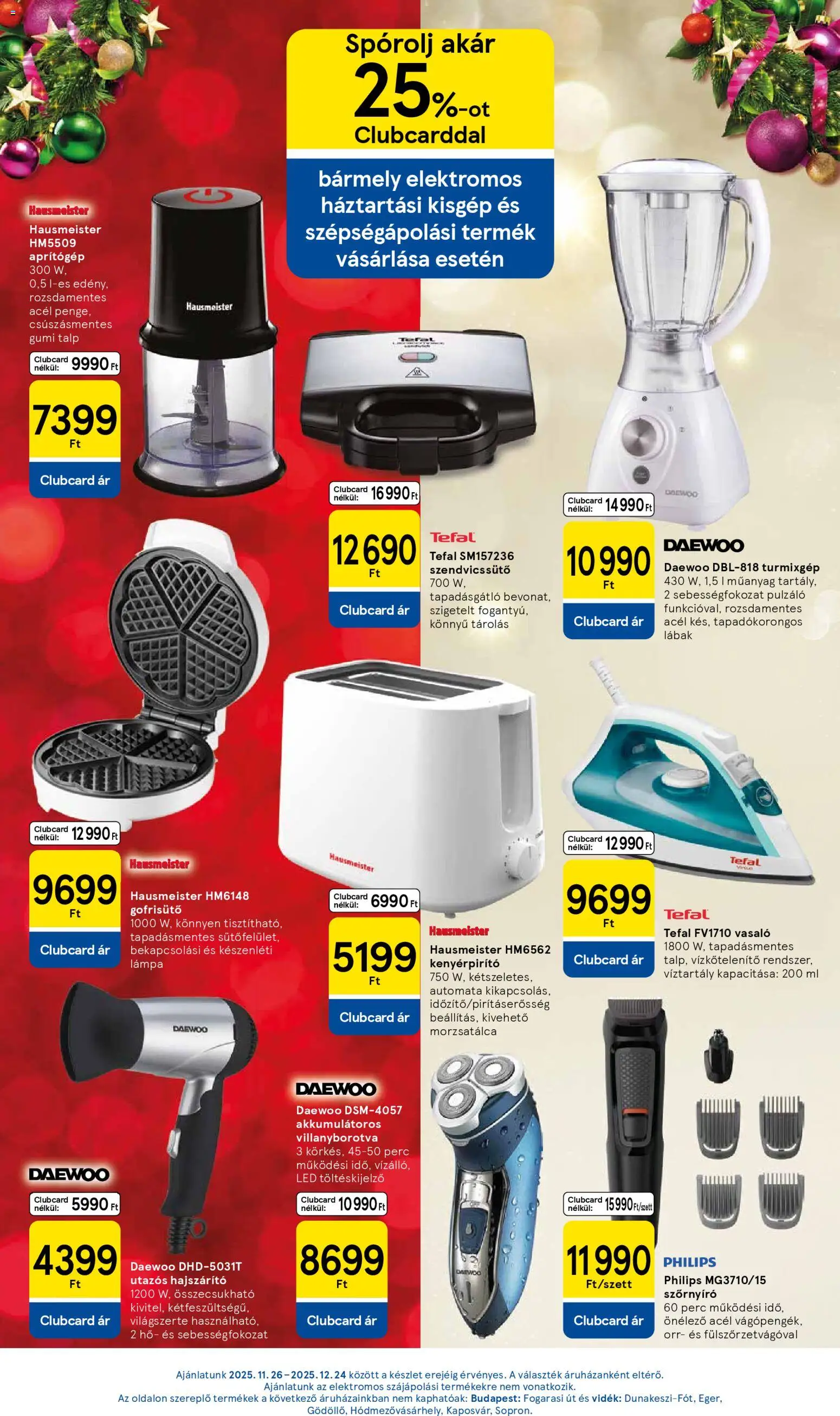 Tesco akciós ujság - amely érvényes a következő dátumtól: 27.11.2025 | Oldal: 35 | Termékek: Gofrisütő, Vasaló, Hajszárító, Villanyborotva