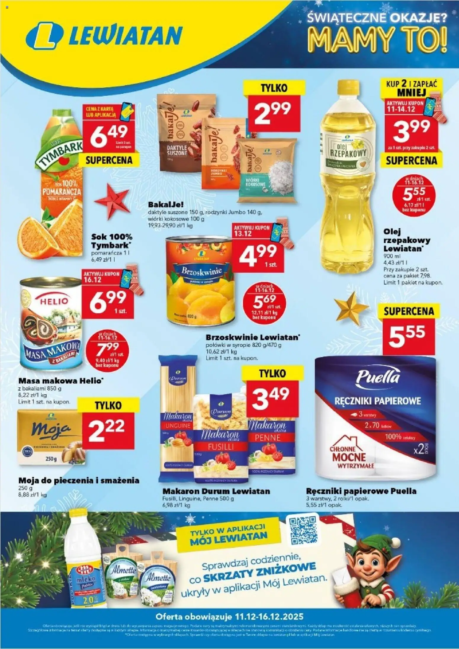 Lewiatan gazetka - Są okazje w Lewiatanie od 11.12.2025 | Strona: 1 | Produkty: Wiórki kokosowe, Masa makowa, Ręczniki papierowe, Mleko