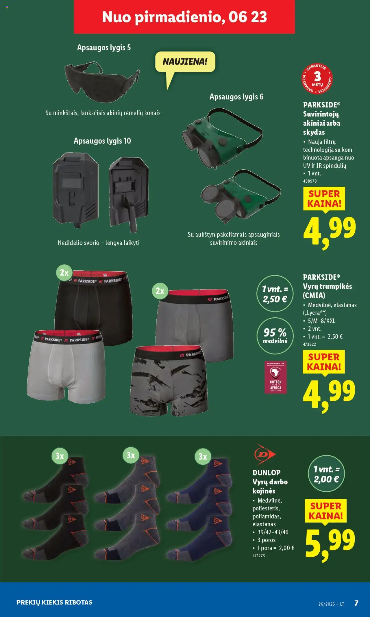 LIDL leidinys - Ne maisto prekių pasiūlymai│galioja nuo 23.06.2025 | Puslapis: 7 | Prekių: Kojinės, Trumpikės, Akiniai