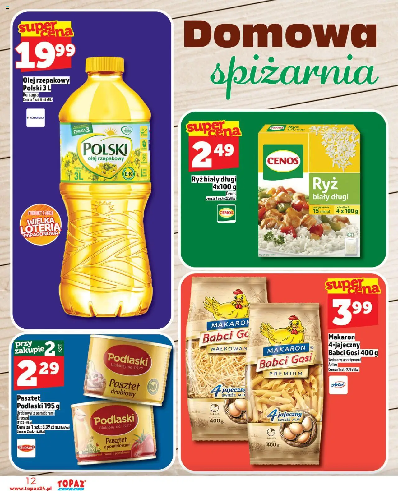 Topaz Gazetka - Express od 21.08.2025 | Strona: 12 | Produkty: Olej, Ryż, Makaron, Jaja