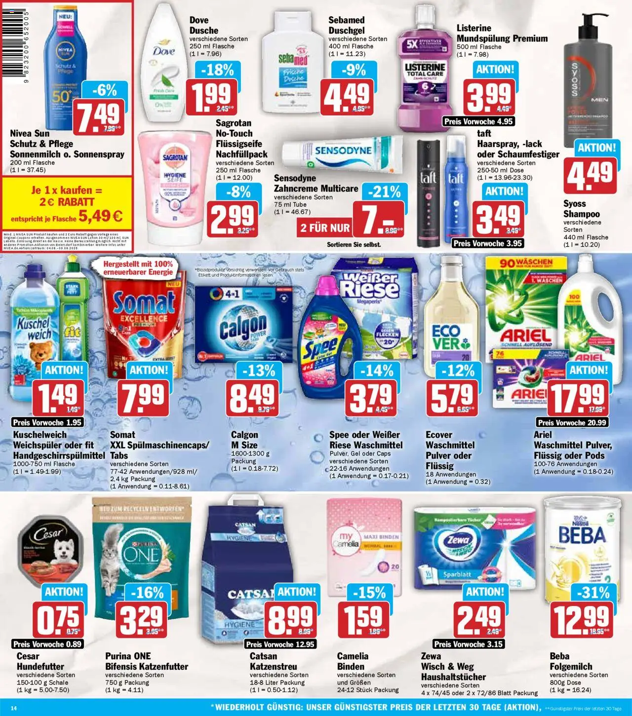 HIT - Rhineland-Palatinate - gültig ab dem 04.08.2025 | Seite: 14 | Produkte: Katzenfutter, Ariel, Dusche, Shampoo