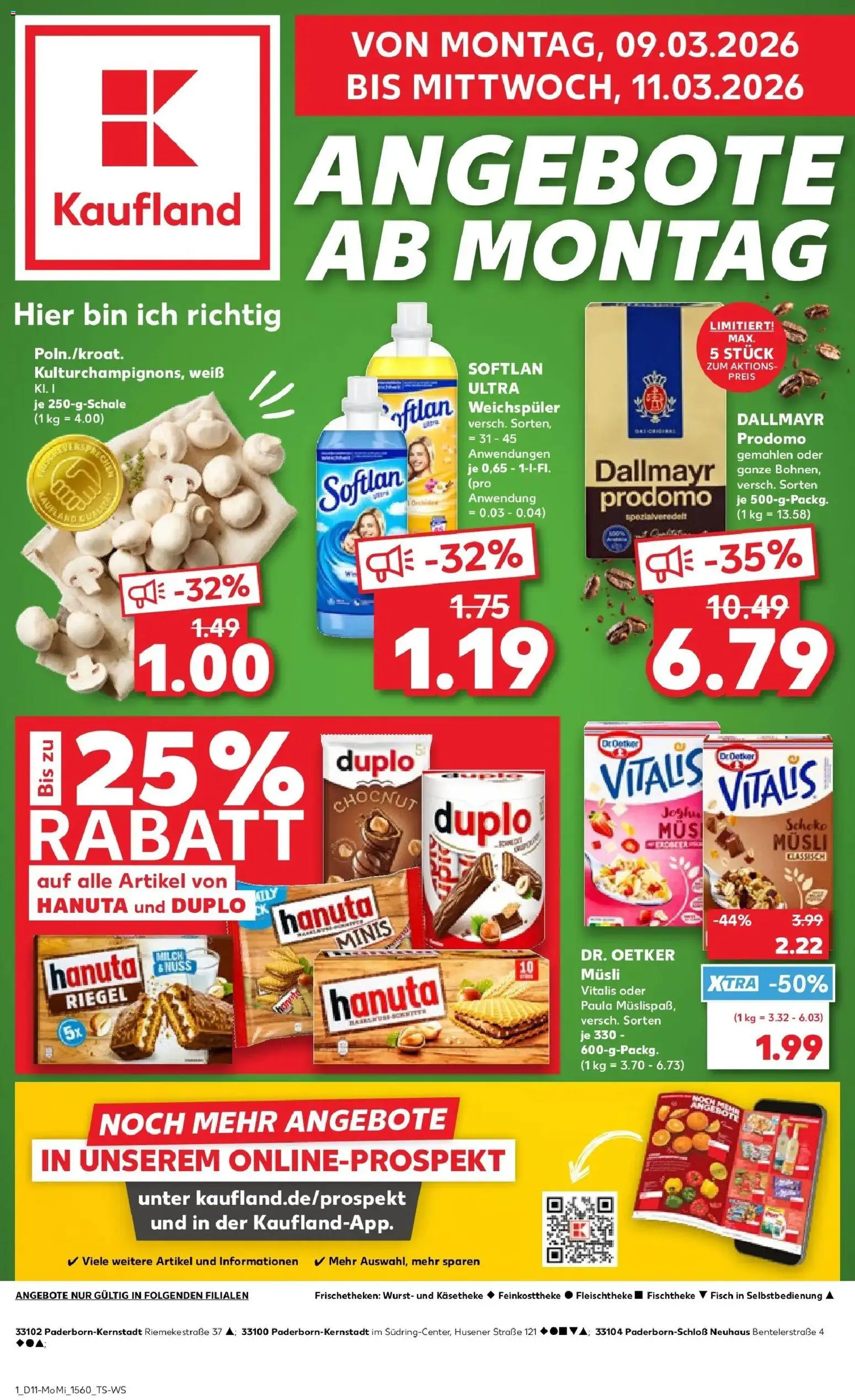 Kaufland Prospekt Paderborn	 – gültig ab 09.03.2026 | Seite: 1 | Produkte: Musli, Fisch, Wurst, Dallmayr prodomo
