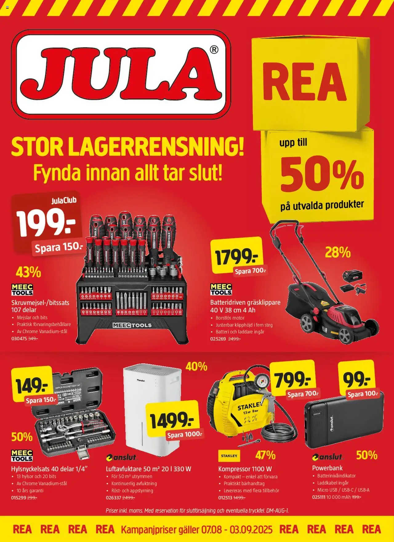 Jula reklamblad aktuell från 07.08.2025 | Sida: 1 | Produkter: Batteri, Set, Laddare, Powerbank