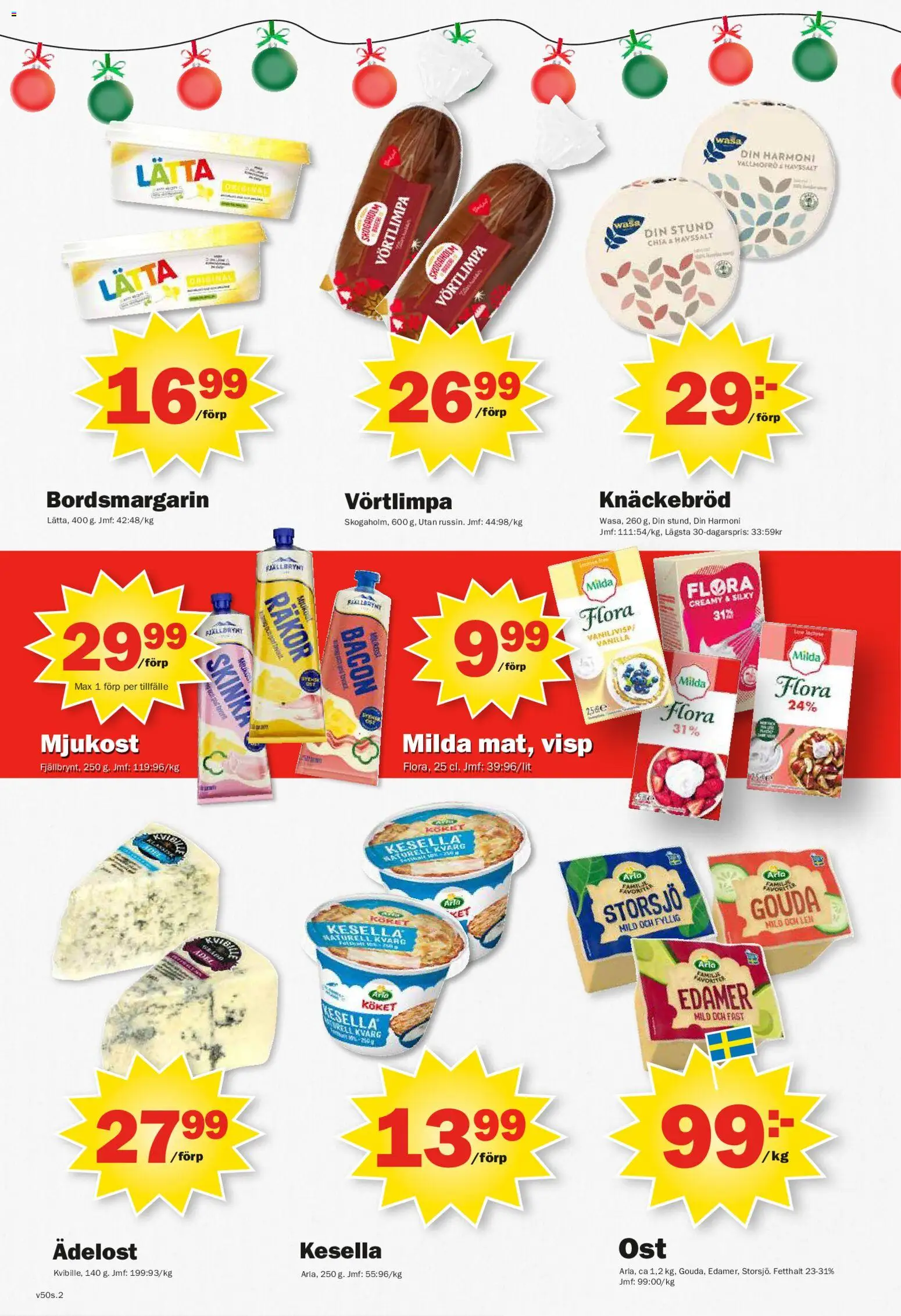Pekås reklamblad aktuell från 08.12.2025 | Sida: 2 | Produkter: Visp, Bacon, Knäckebröd, Mjukost