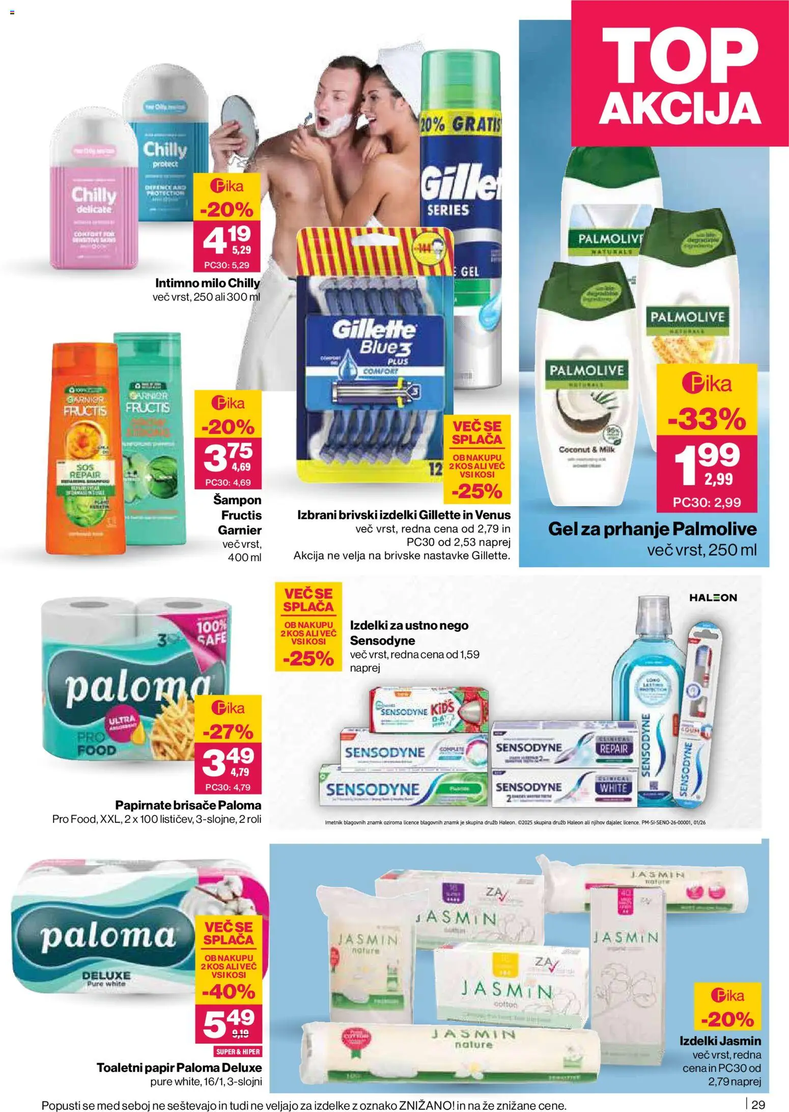 Novi Mercator katalog ponudbe – veljaven od 15.01.2026 | Stran: 29 | Izdelki: Gel za prhanje, Toaletni papir, Papirnate brisače, Sampon