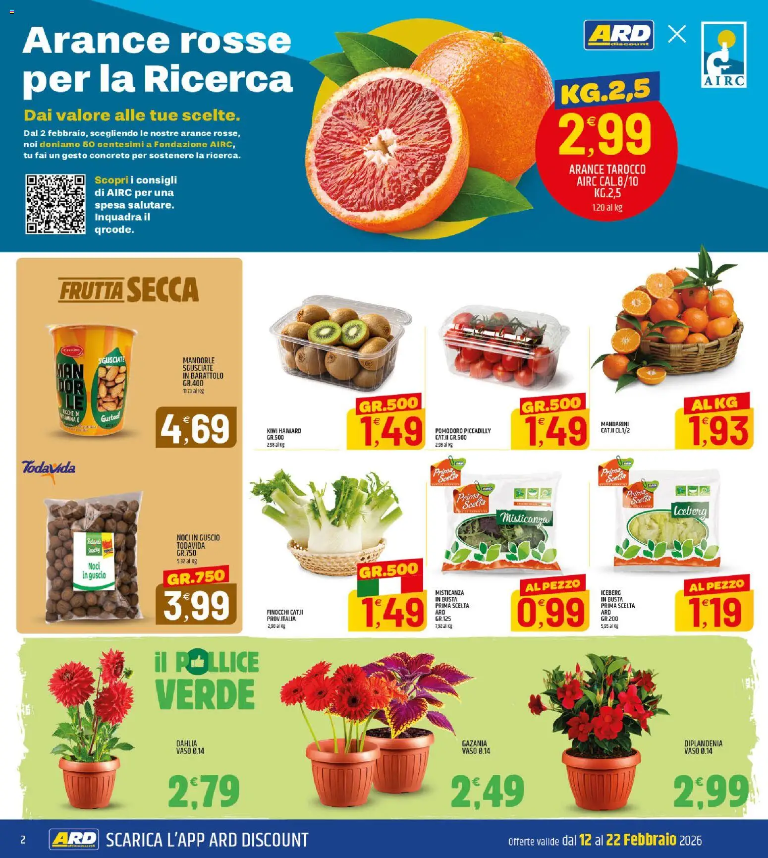Volantino ARD Discount del 12.02.2026 | Pagina: 2 | Prodotti: Kiwi, Mandarini, Pomodoro, Finocchi