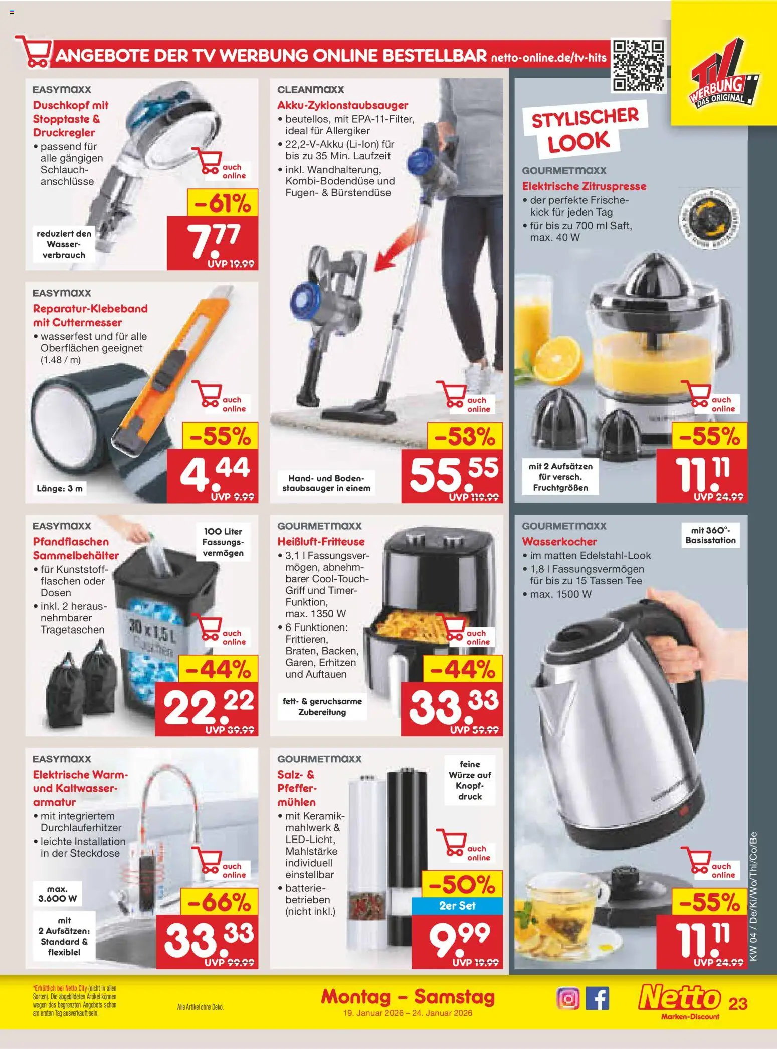 Netto Marken-Discount Prospekt 	 – gültig ab 19.01.2026 | Seite: 25 | Produkte: Batterie, Salz, Pfeffer, TV