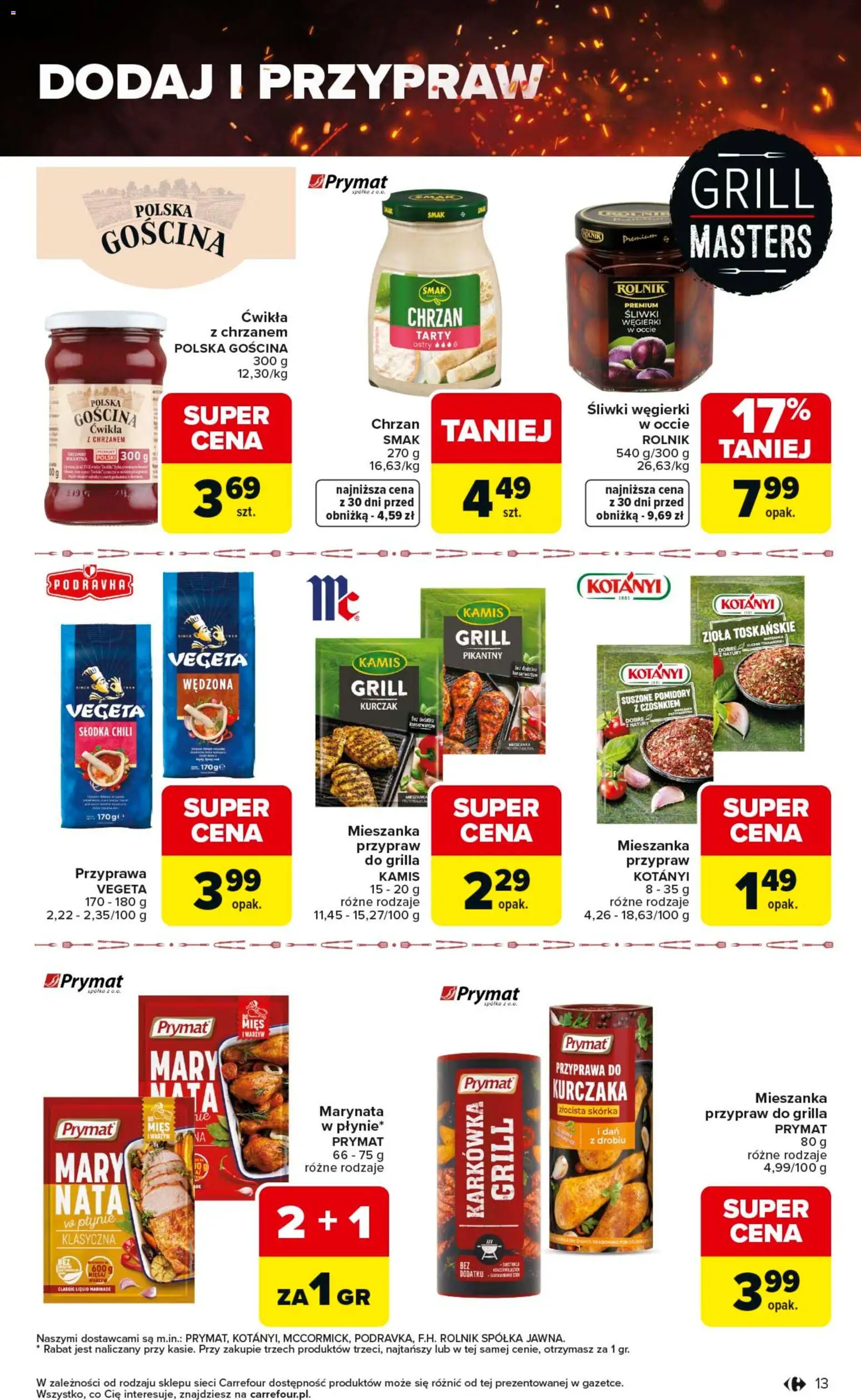 Carrefour gazetka - Misja:Grill Cię wzywa od 23.04.2026 | Strona: 13 | Produkty: Karkówka, Kurczak, Grill, Suszone pomidory